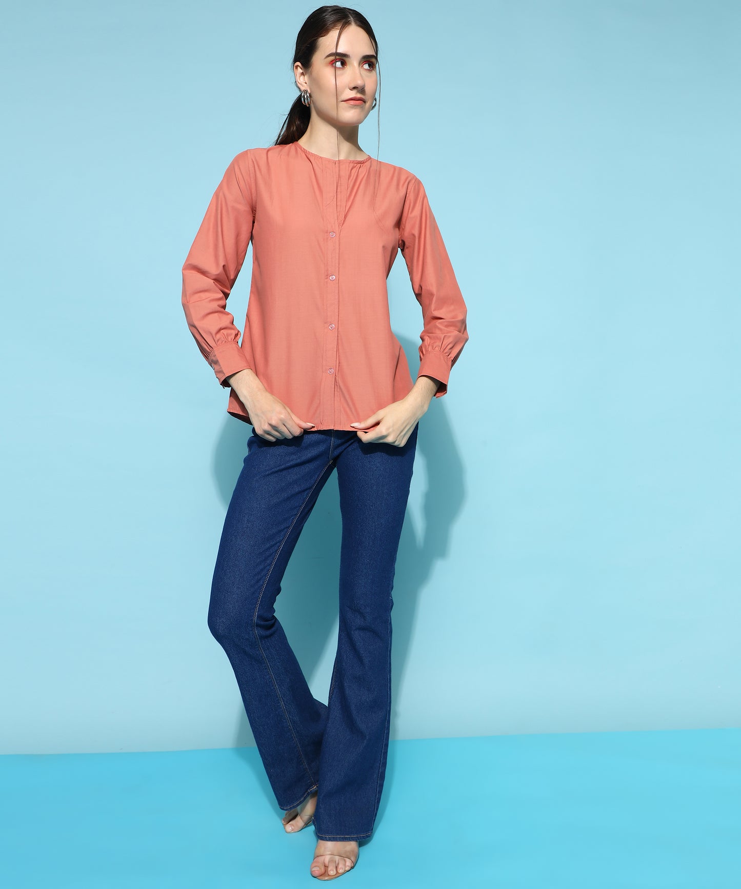 ANUSHIL Women's Formal Shirts Collection: Blue Cotton, Regular Fit, Full Sleeves - Perfect for Office