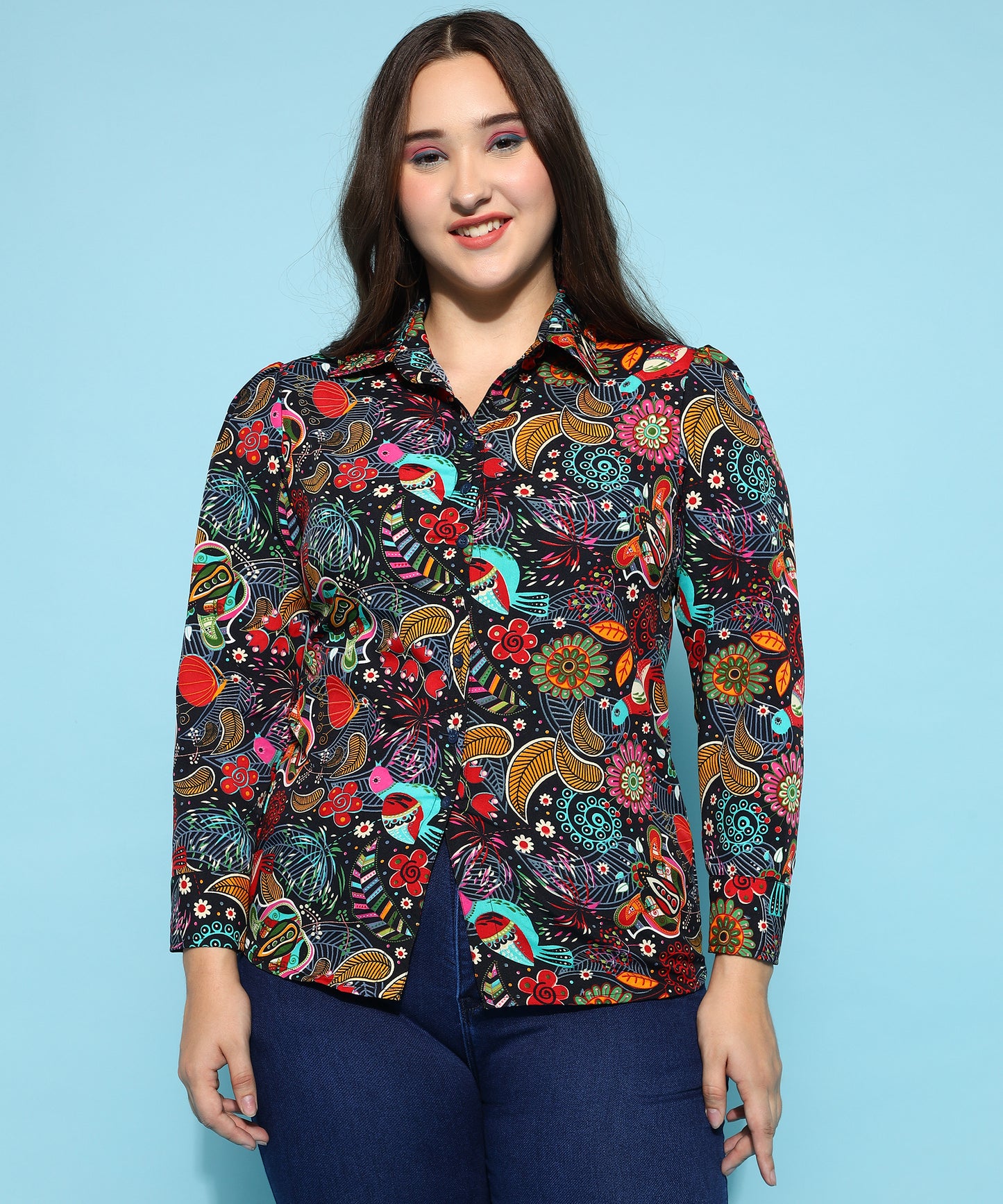 ANUSHIL Printed Women's Casual Shirt - Stylish Floral Print, Regular Fit, and Comfortable Cotton Fabric with Puff Sleeves