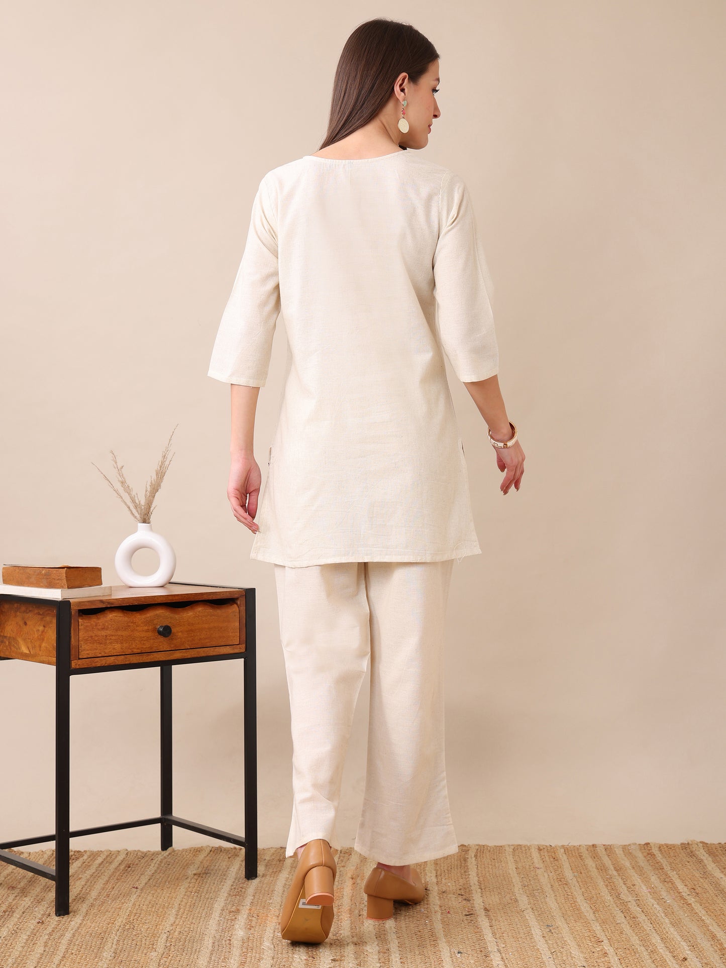Women's Cotton Co-ord Set | Embroidery Kurta & Wide-Leg Pants | Stylish Ethnic Wear for Women | Casual & Festive Outfit | Summer Wear | Comfortable & Breathable Fabric(Maroon)