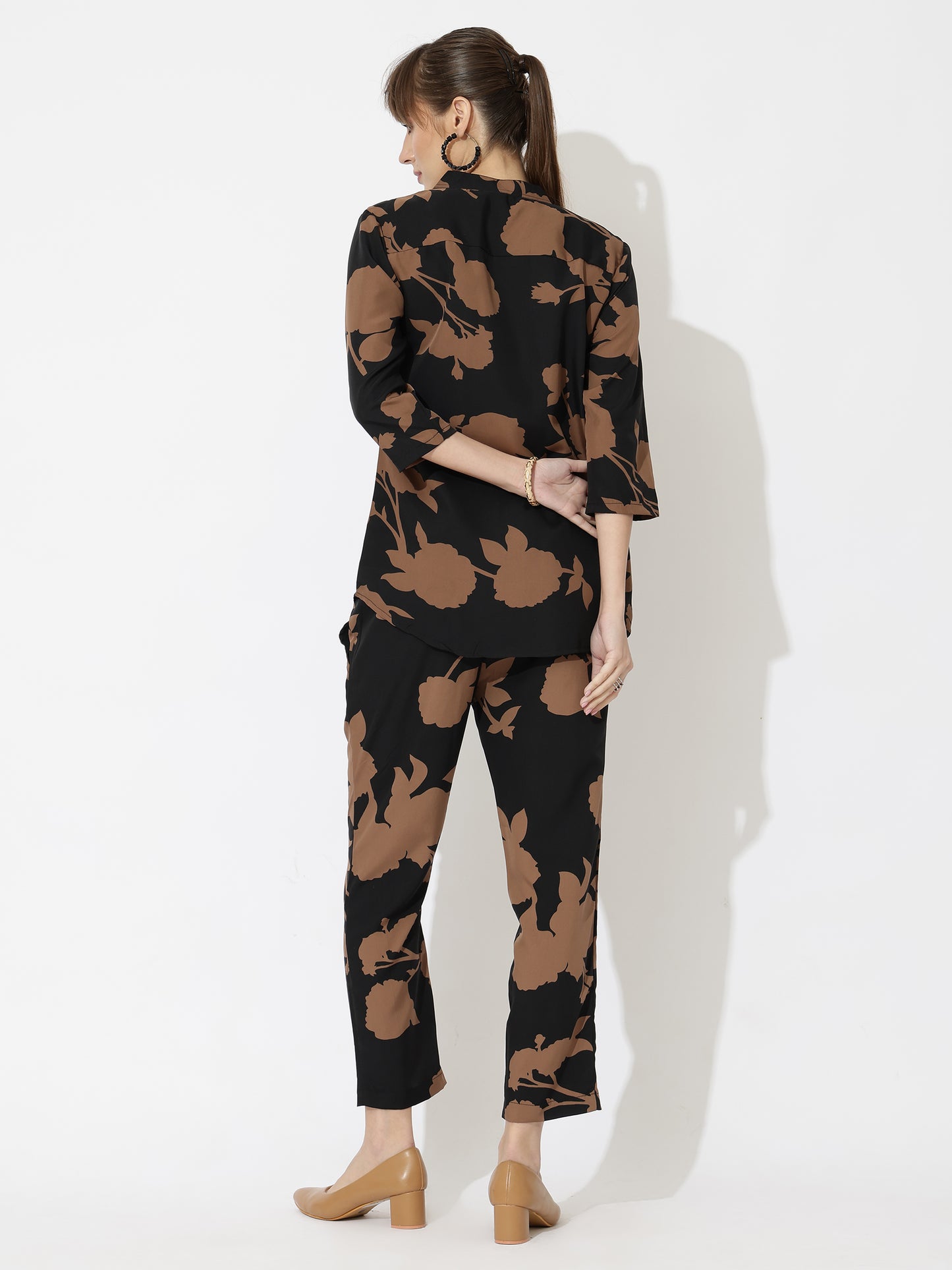 Printed Co-Ord Set for Women - Stylish & Comfortable, Latest Fashion Two-Piece Outfit(Black Brown)