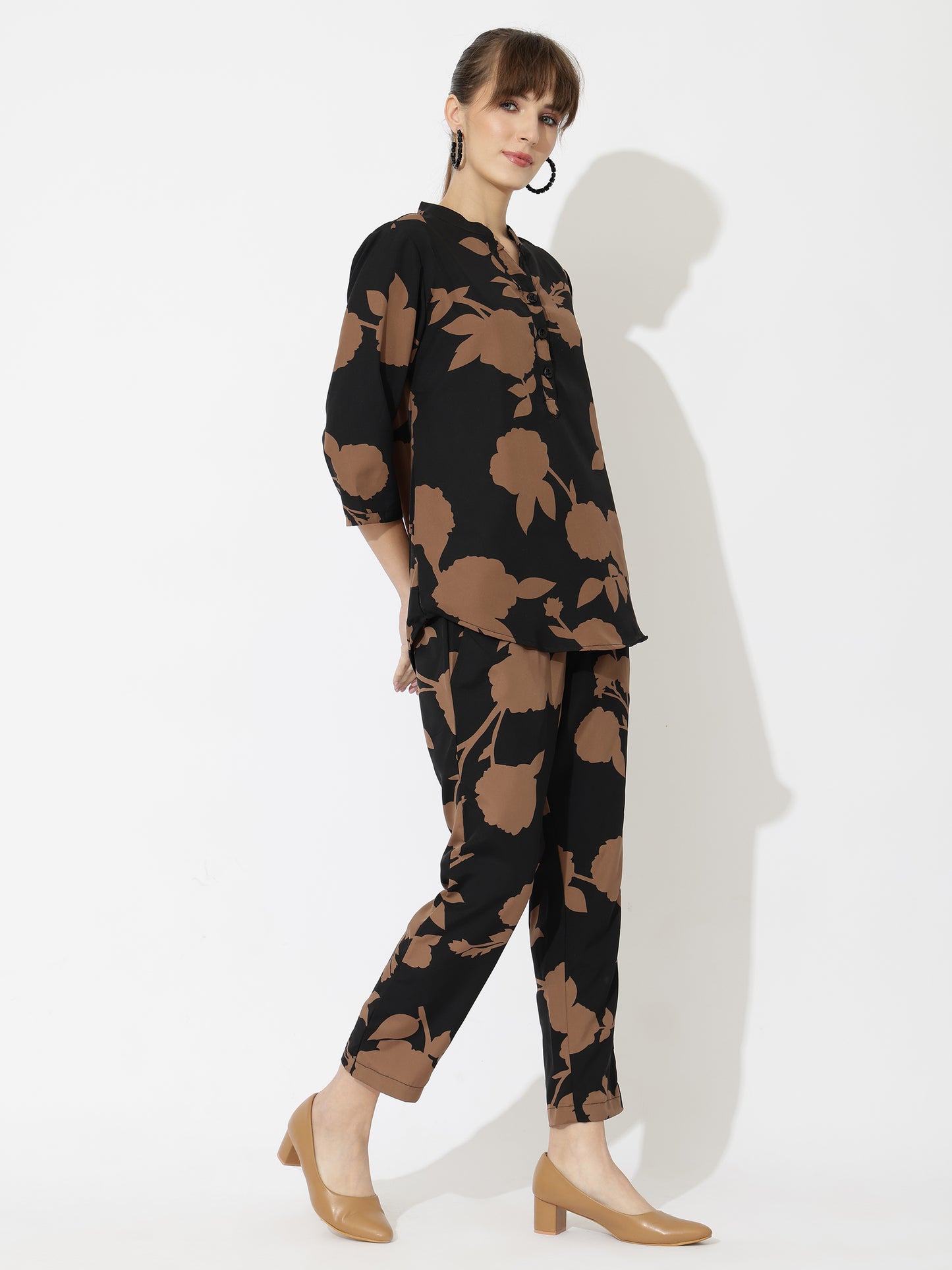 Printed Co-Ord Set for Women - Stylish & Comfortable, Latest Fashion Two-Piece Outfit(Black Brown)