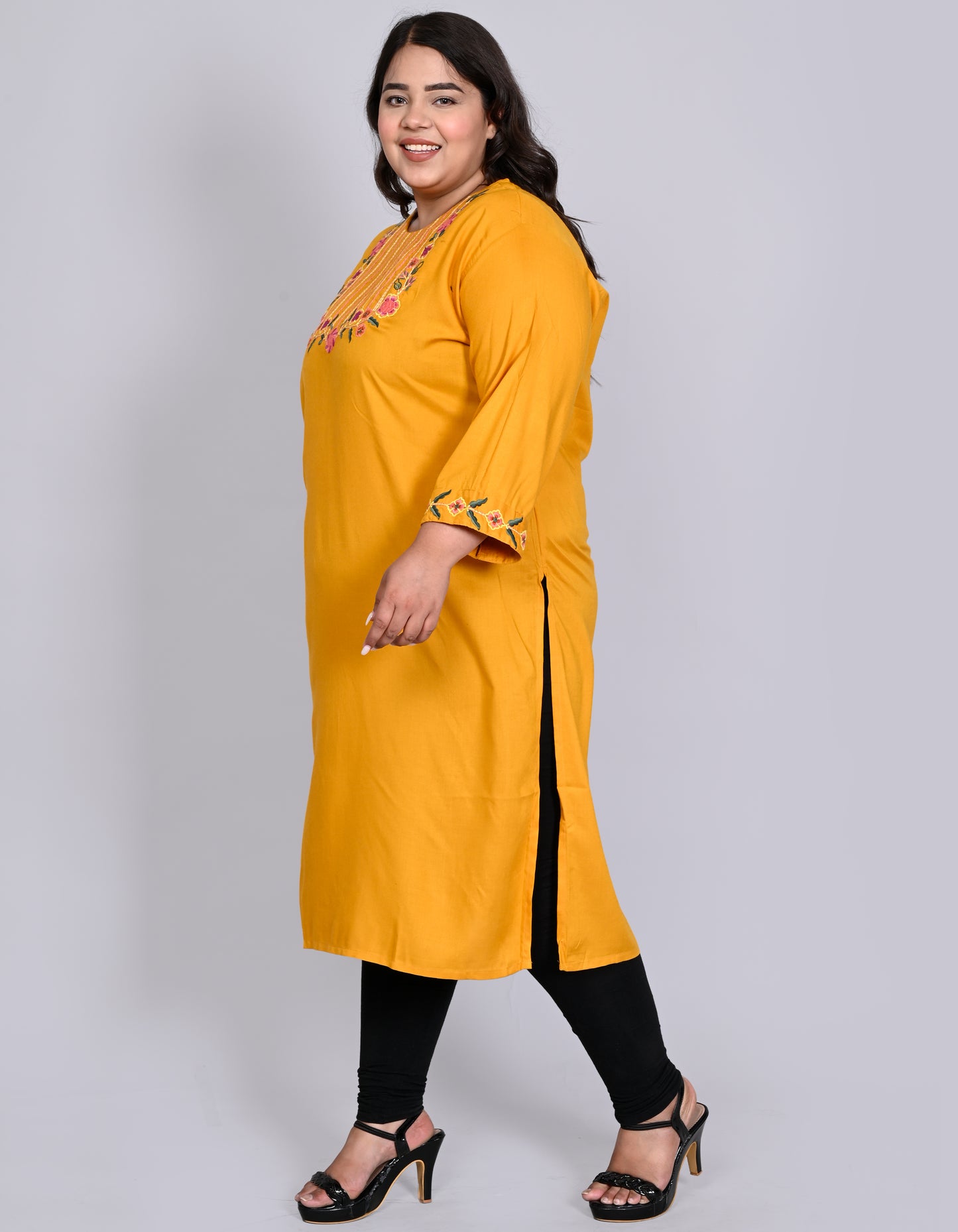 ANUSHIL Women Embroidered Straight Fit Kurta (Yellow)