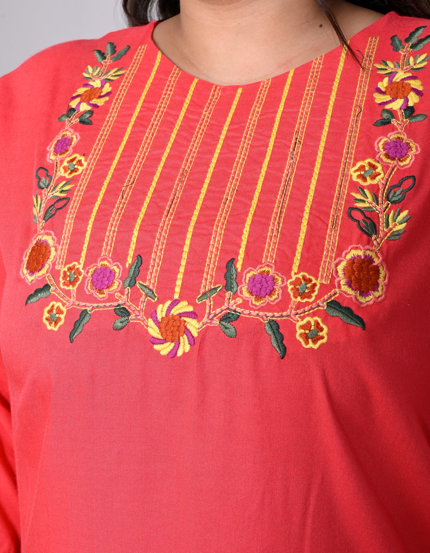 ANUSHIL Women Embroidered Straight Fit Kurta (Pink)