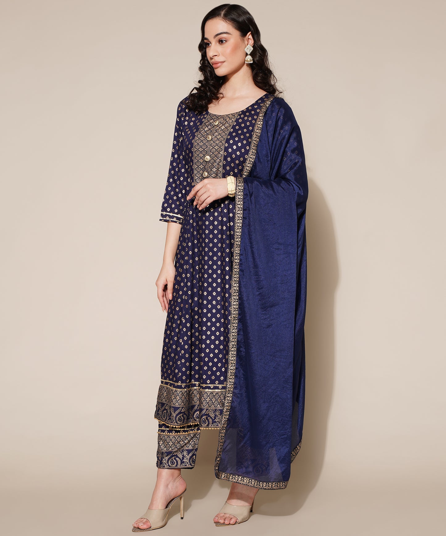 Anushil Anarkali Kurta Set with Dupatta Blue