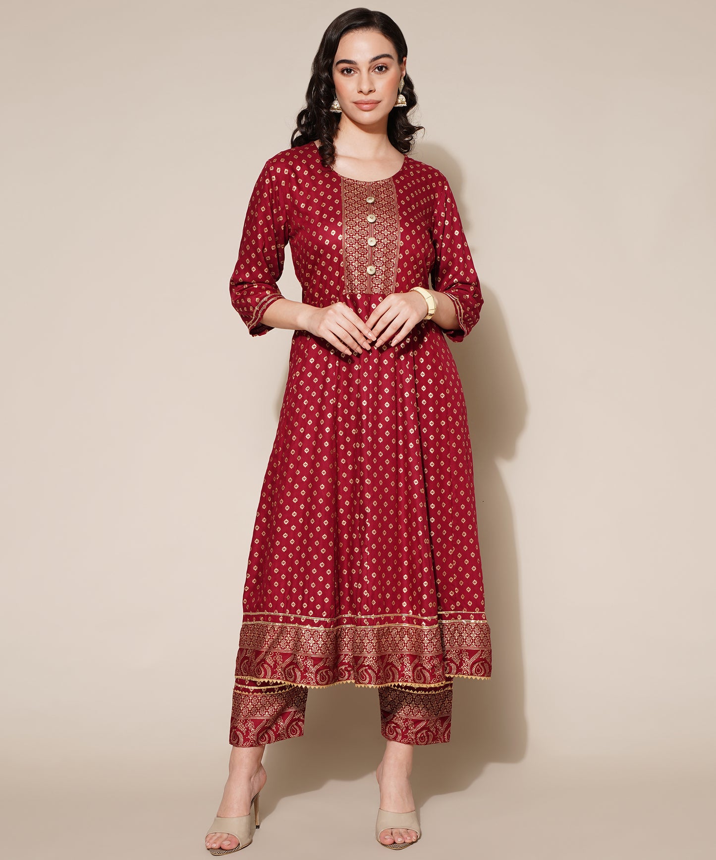 Anushil Anarkali Kurta Set with Dupatta Red