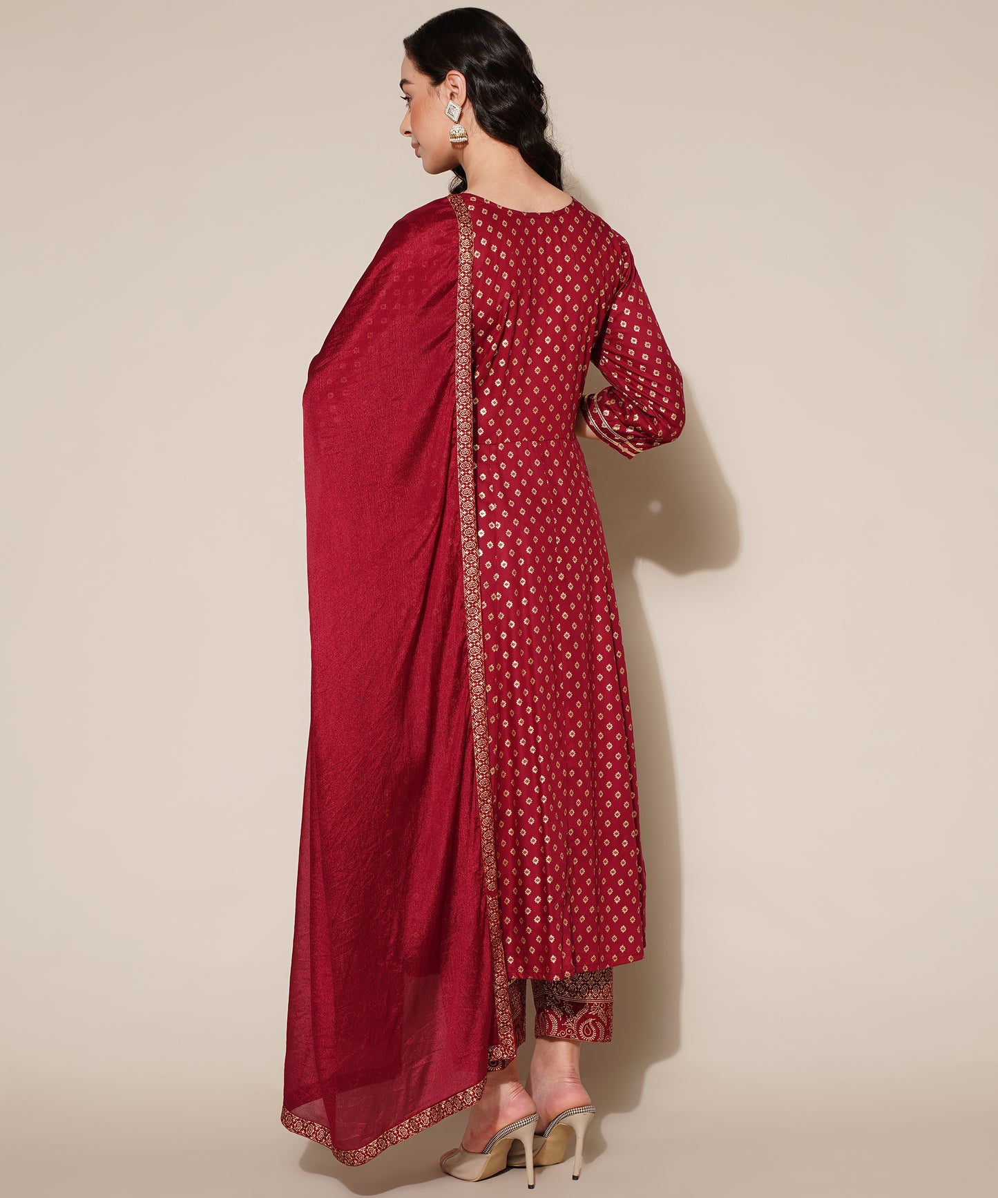 Anushil Anarkali Kurta Set with Dupatta Red