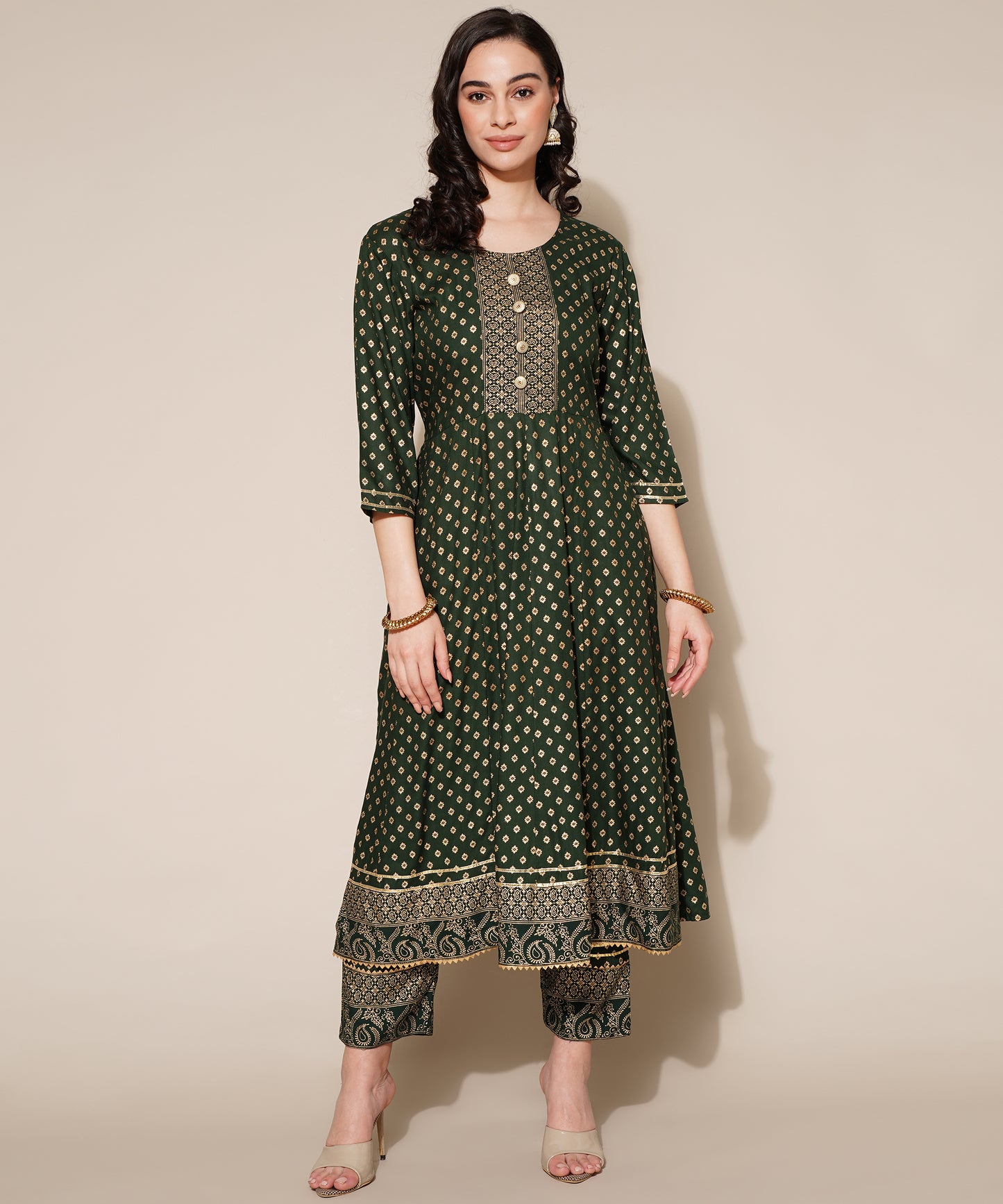 Anushil Anarkali Kurta Set with Dupatta Green