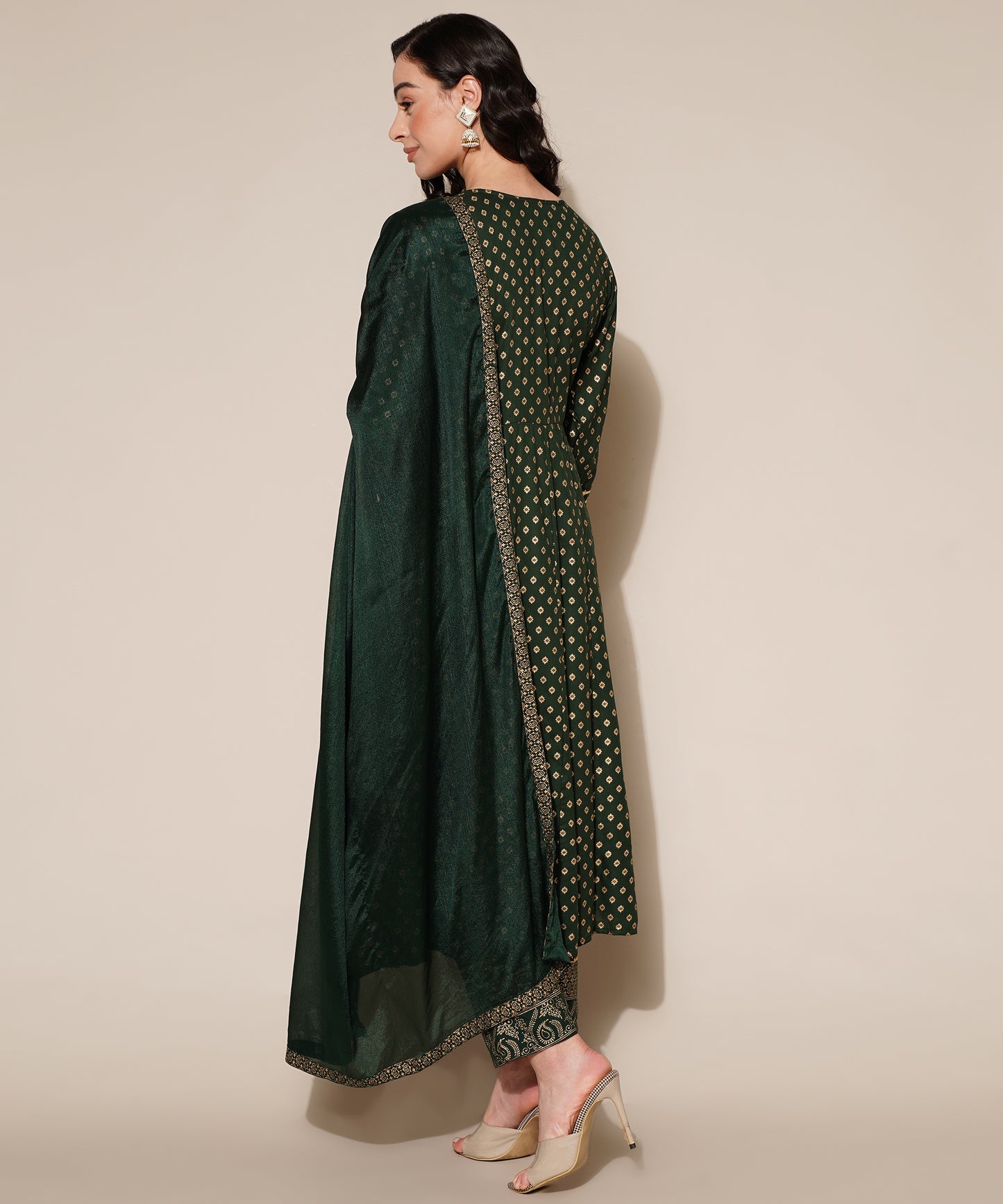 Anushil Anarkali Kurta Set with Dupatta Green