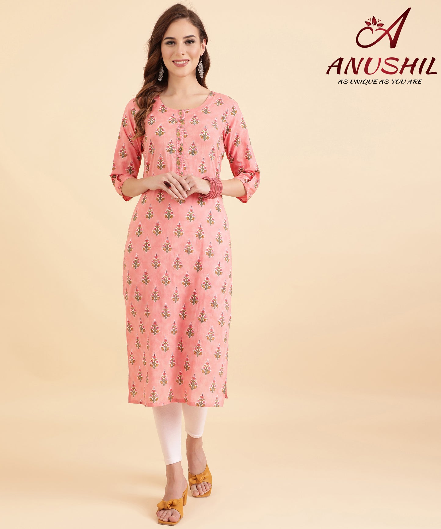 Cotton Printed Rayon Kurti With Embroidery Work, Pink A-504