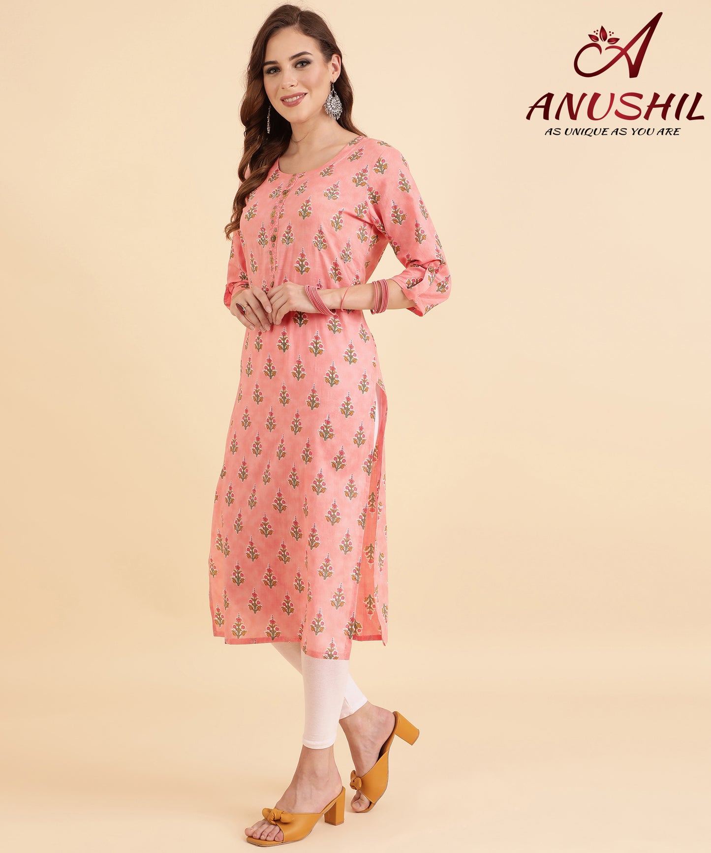 Cotton Printed Rayon Kurti With Embroidery Work, Pink A-504