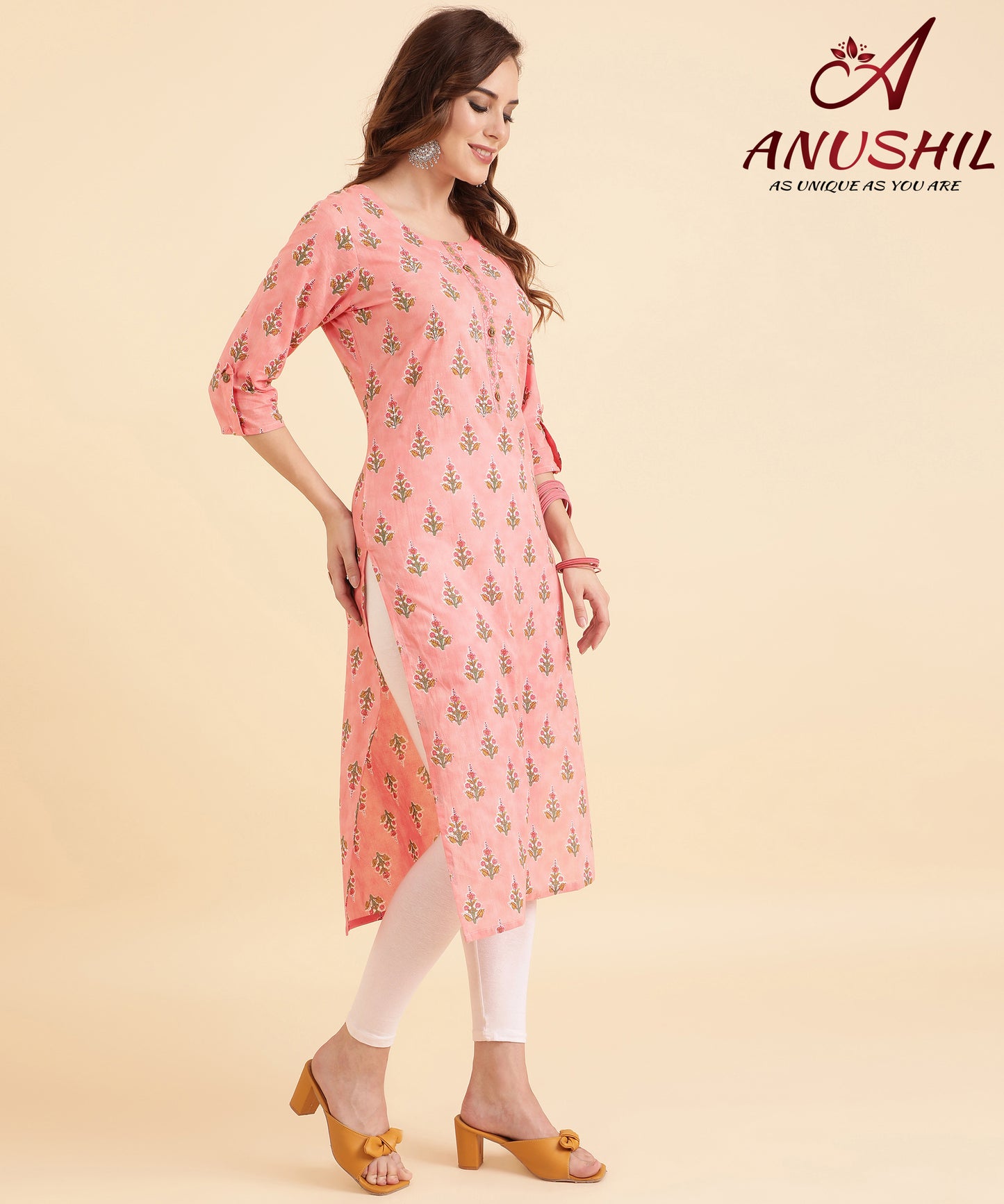 Cotton Printed Rayon Kurti With Embroidery Work, Pink A-504