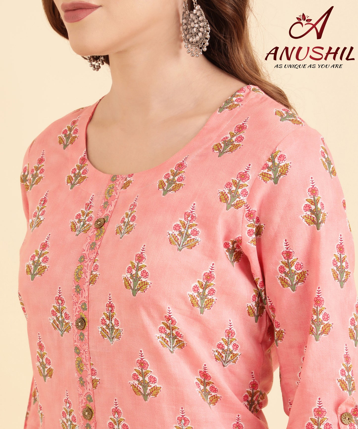 Cotton Printed Rayon Kurti With Embroidery Work, Pink A-504