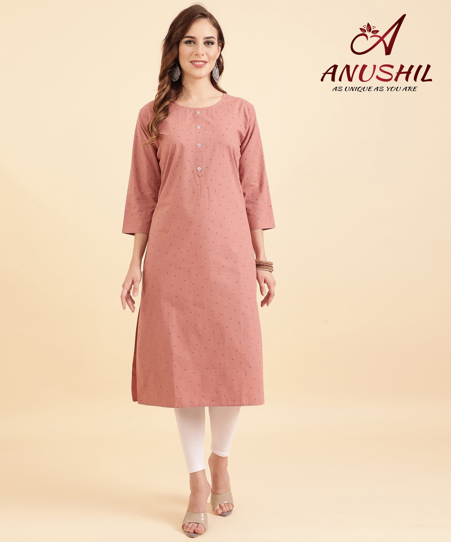 Cotton Printed Kurta, Rust A-509