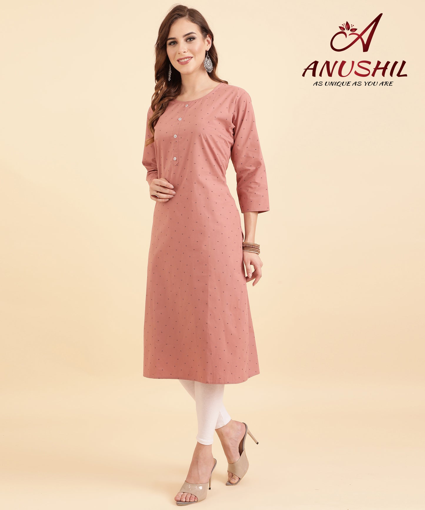 Cotton Printed Kurta, Rust A-509