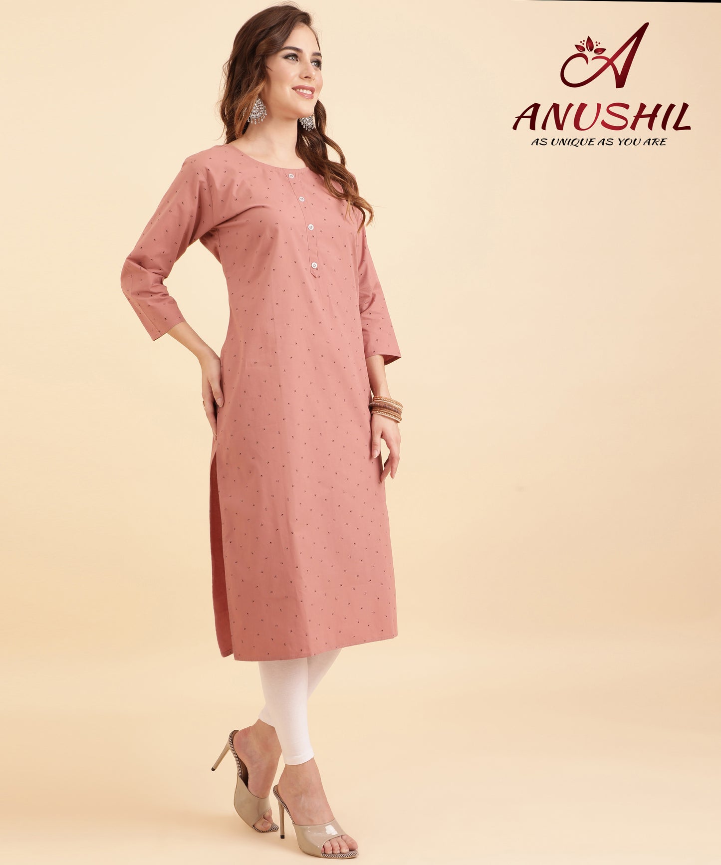 Cotton Printed Kurta, Rust A-509
