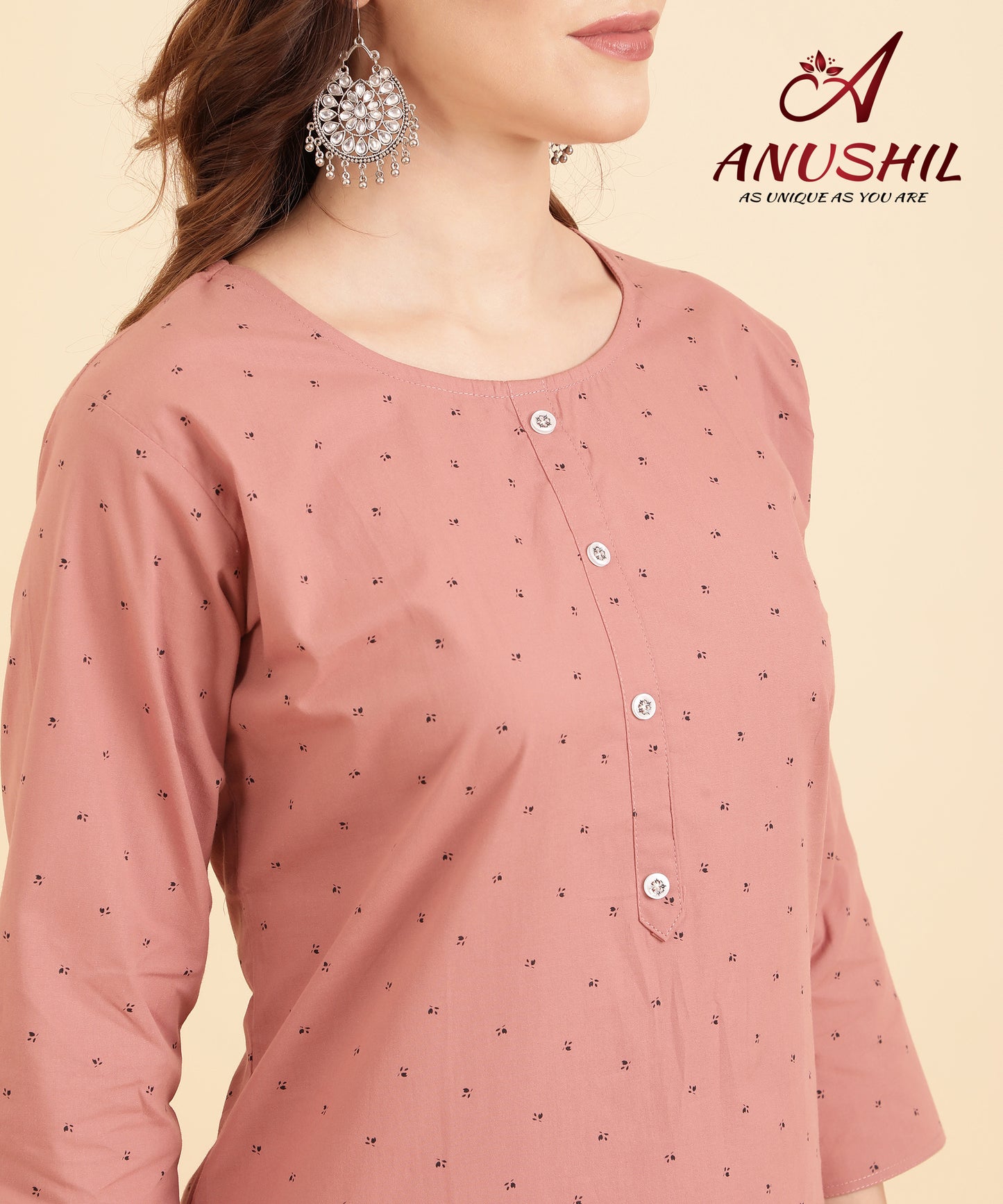 Cotton Printed Kurta, Rust A-509