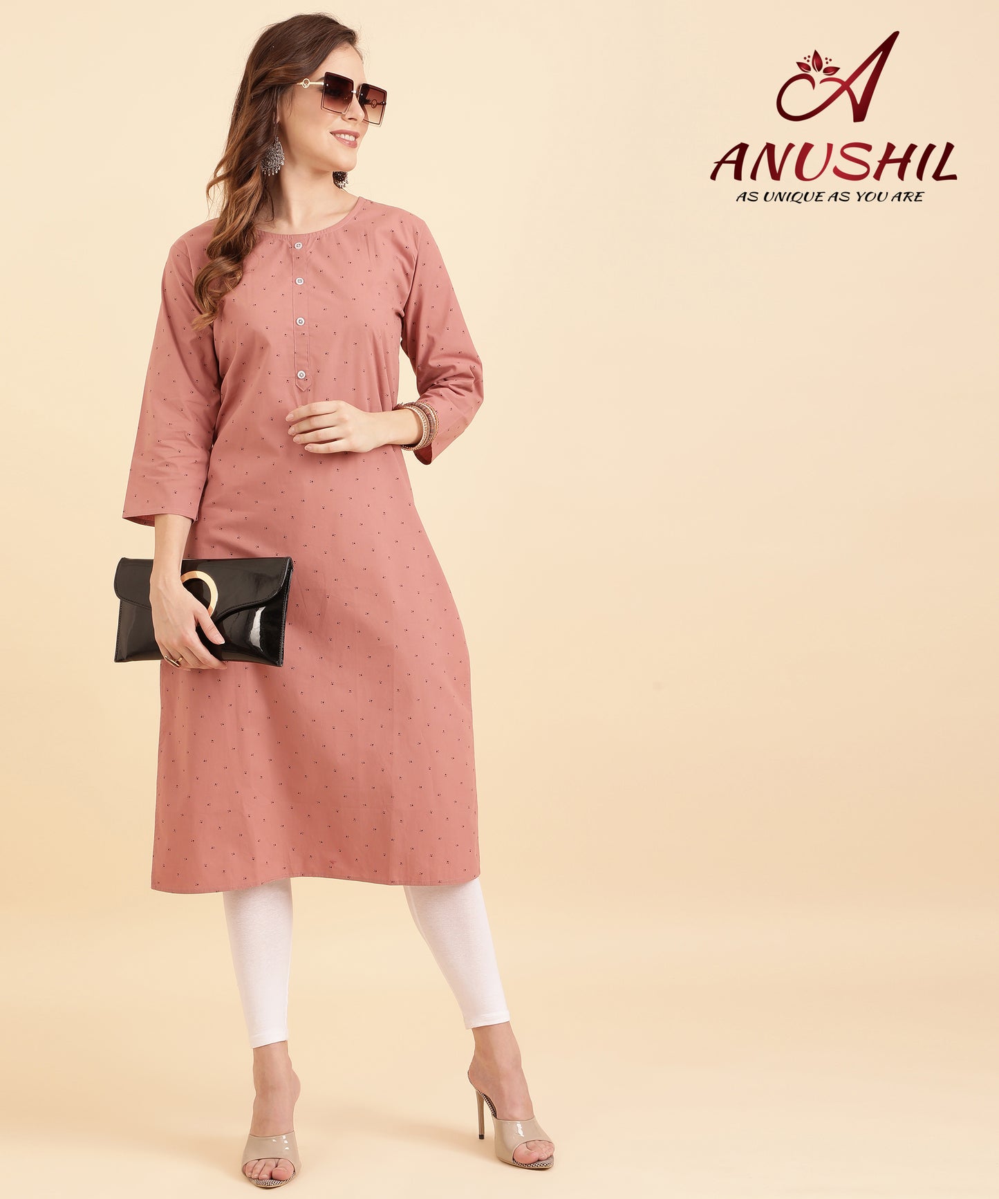 Cotton Printed Kurta, Rust A-509