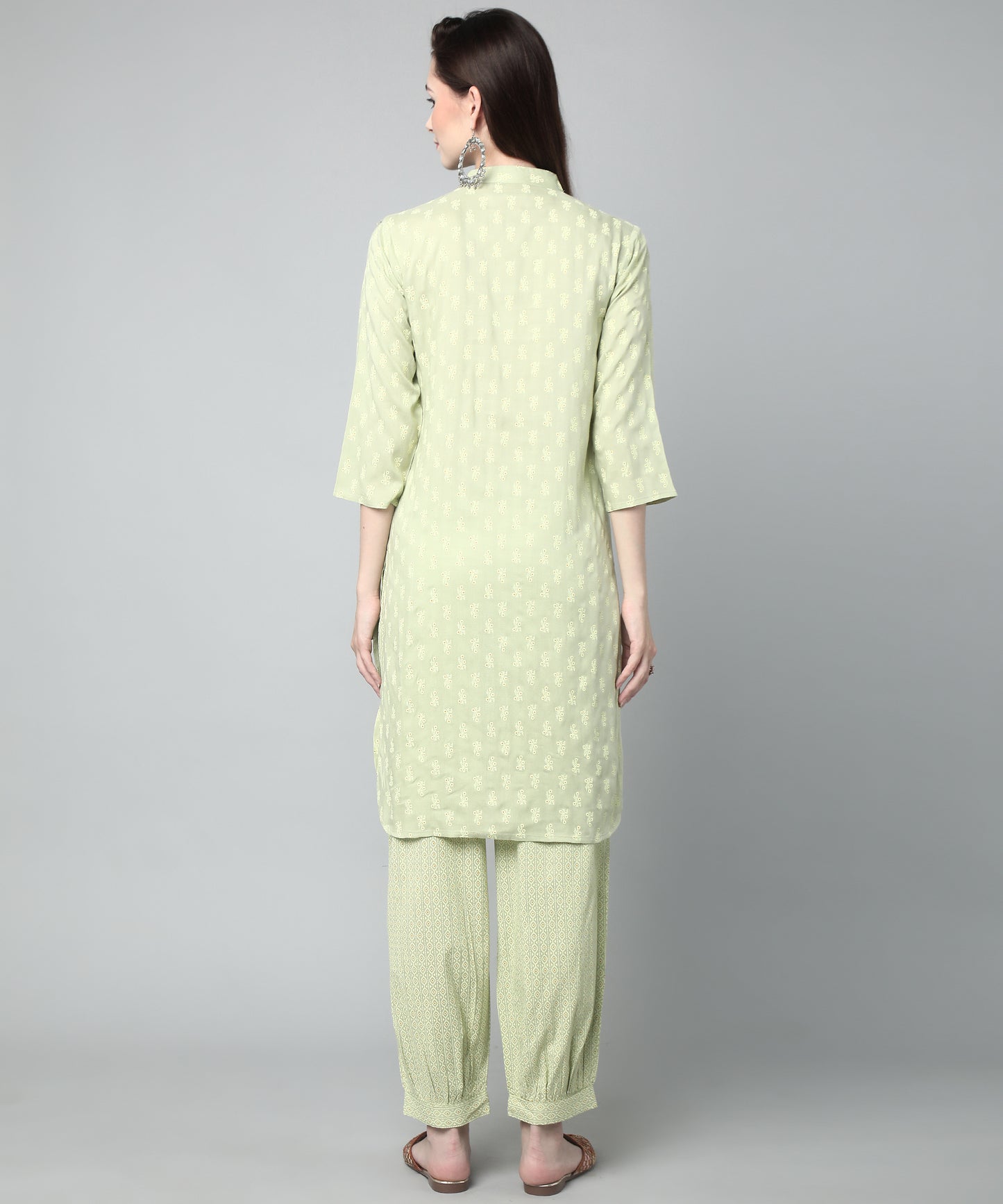 Printed Cotton Rayon Patiala Set, Light Green