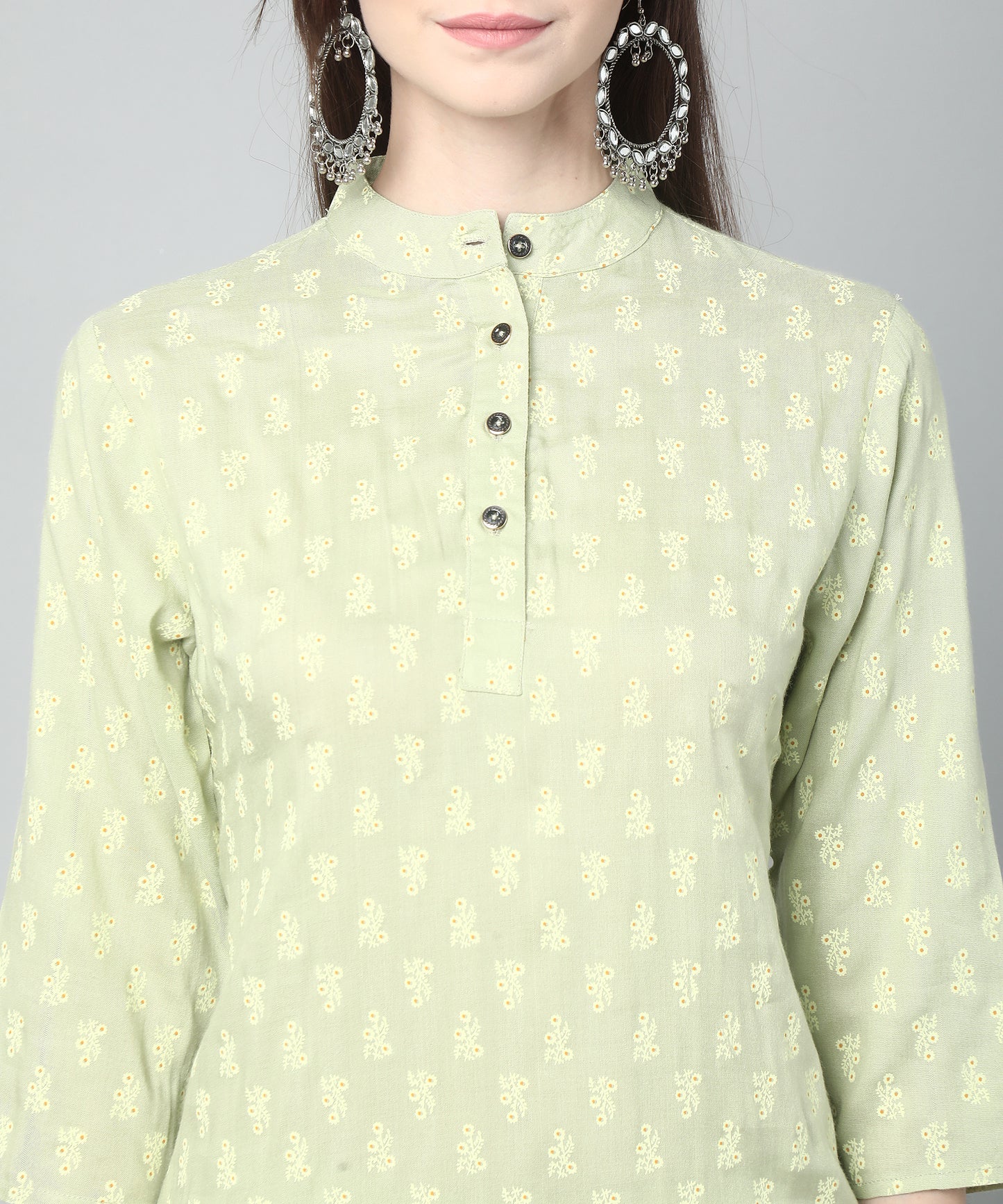 Printed Cotton Rayon Patiala Set, Light Green