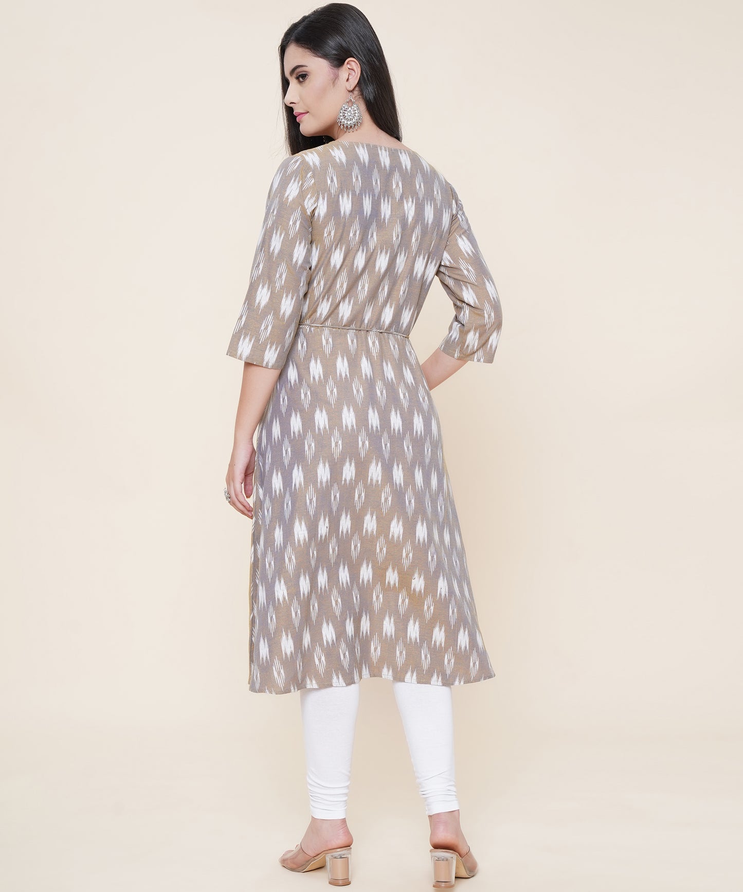 Cotton Printed Angrakha Style Kurta Design, Grey