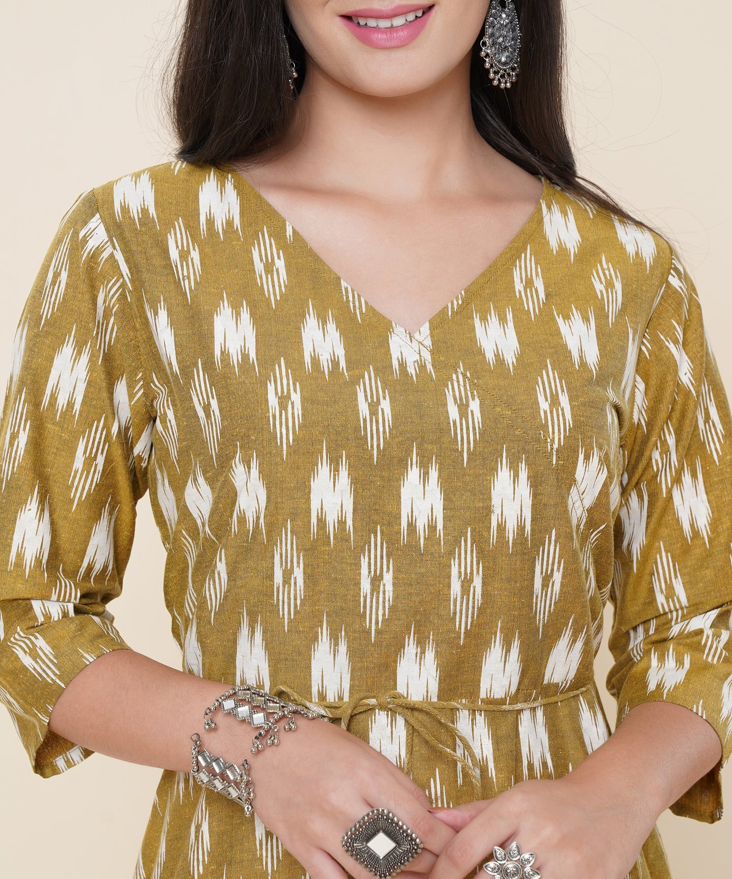 Cotton Printed Angrakha Style Kurta Design , Mehandi