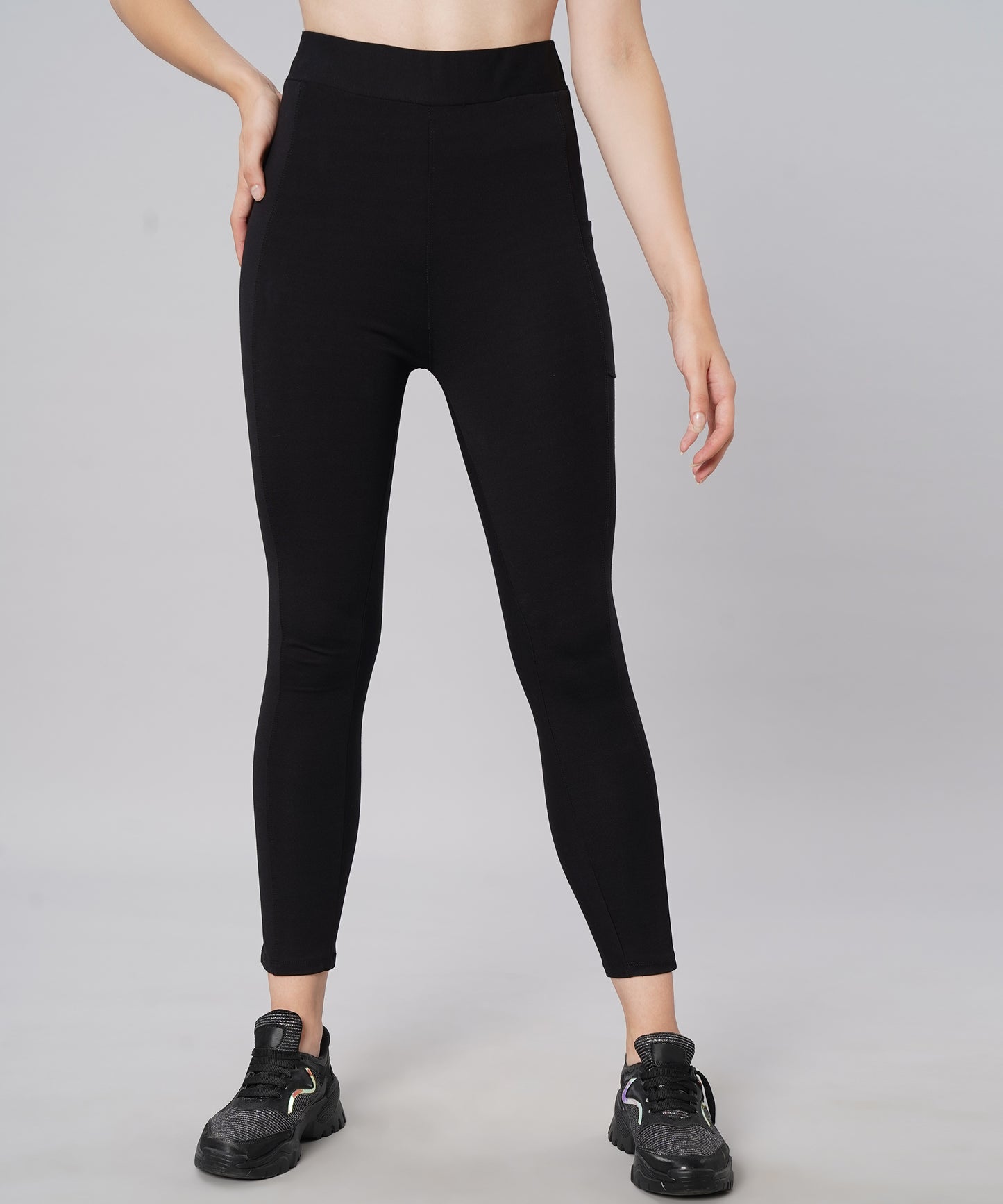 Ultimate Stretchable Jeggings with Pocket-Super-High Waisted Jeggings Yogapants Ankle Length(Black)