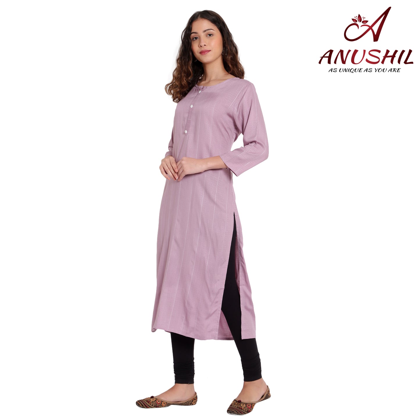 Cotton Rayon Kurta With Self Weaving Design, Purple A-511
