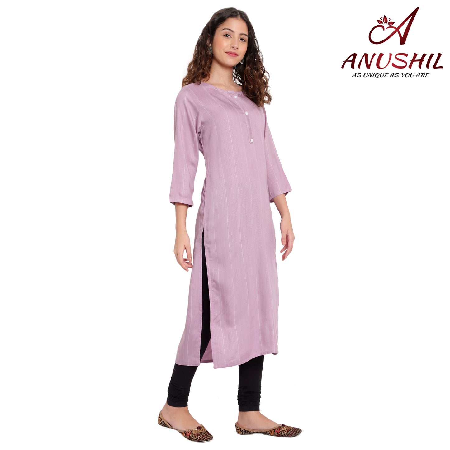 Cotton Rayon Kurta With Self Weaving Design, Purple A-511