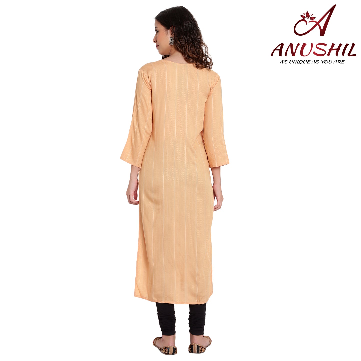 Cotton Rayon Kurta With Self Weaving Design, Orange A-511