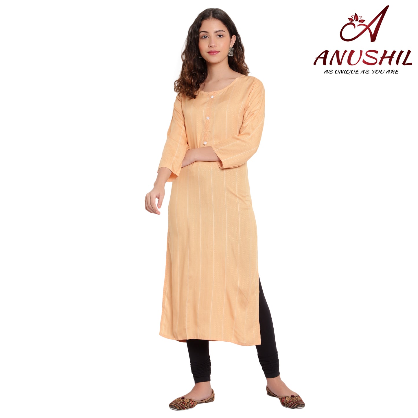 Cotton Rayon Kurta With Self Weaving Design, Orange A-511