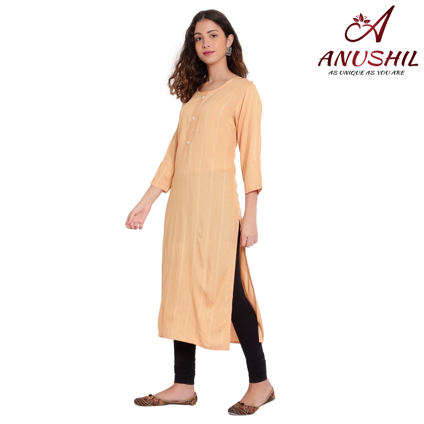 Cotton Rayon Kurta With Self Weaving Design, Orange A-511