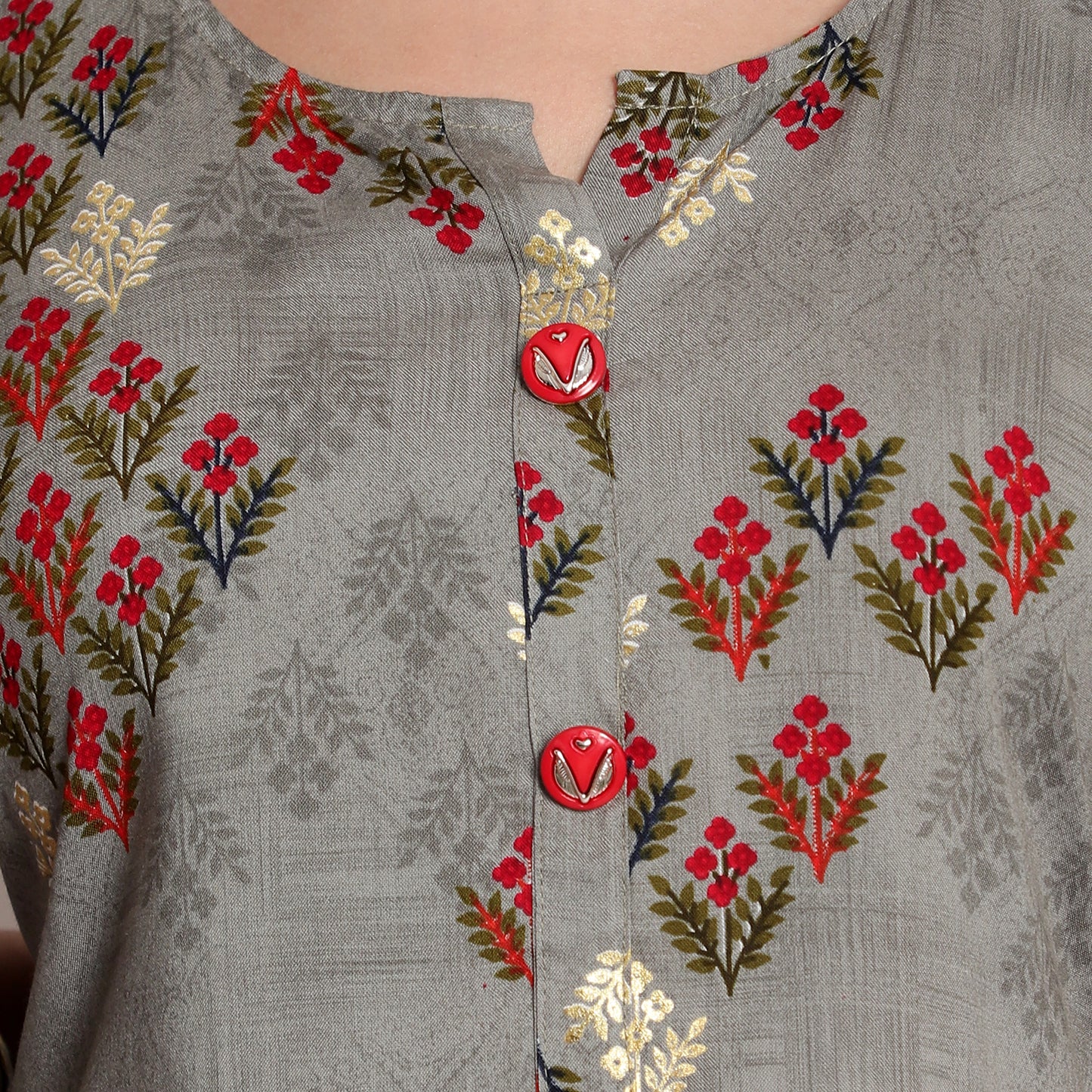 Cotton Rayon Kurta With Gold Printing,Grey A-506