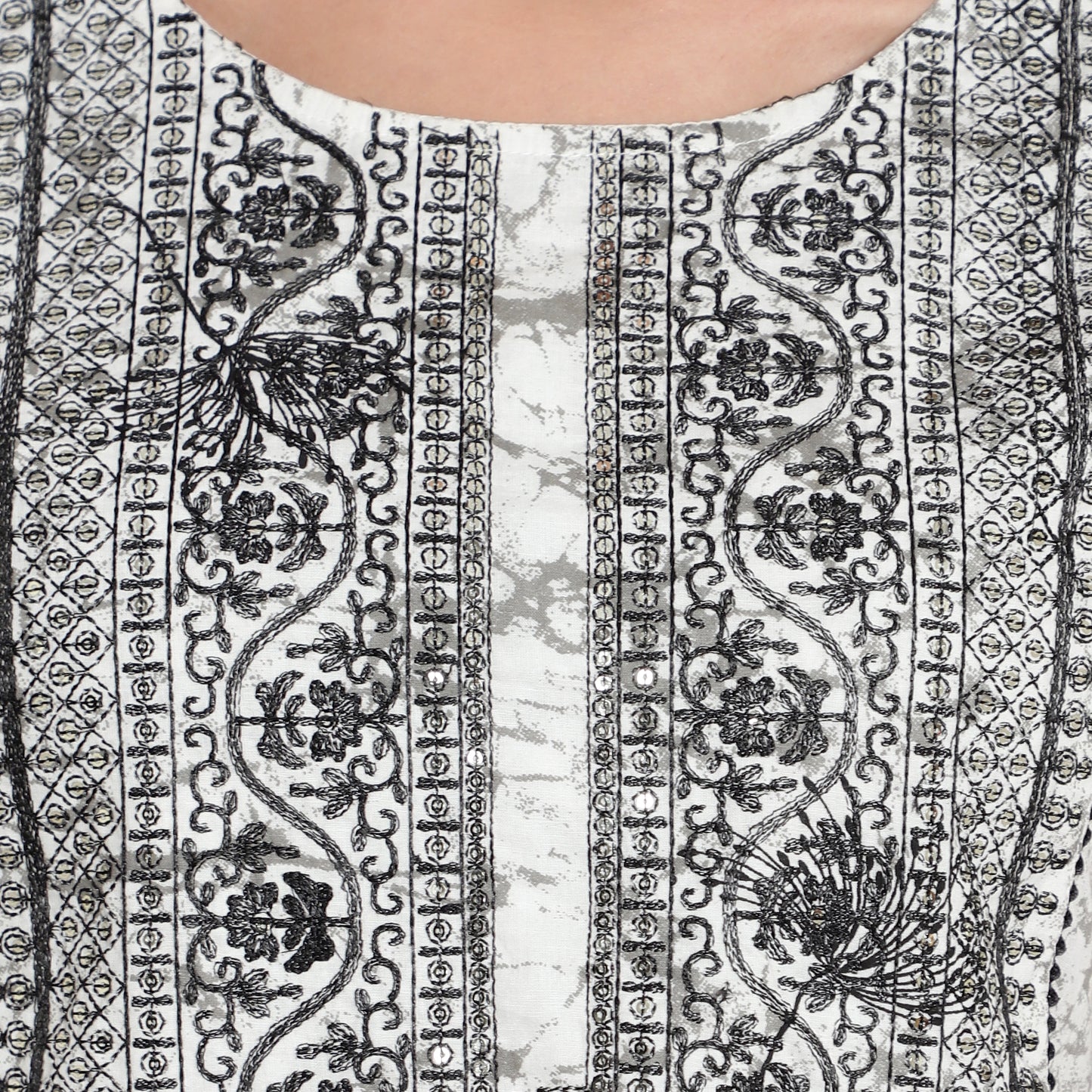 Cotton Kurti Anarkali Style With Embroidery, White A-502