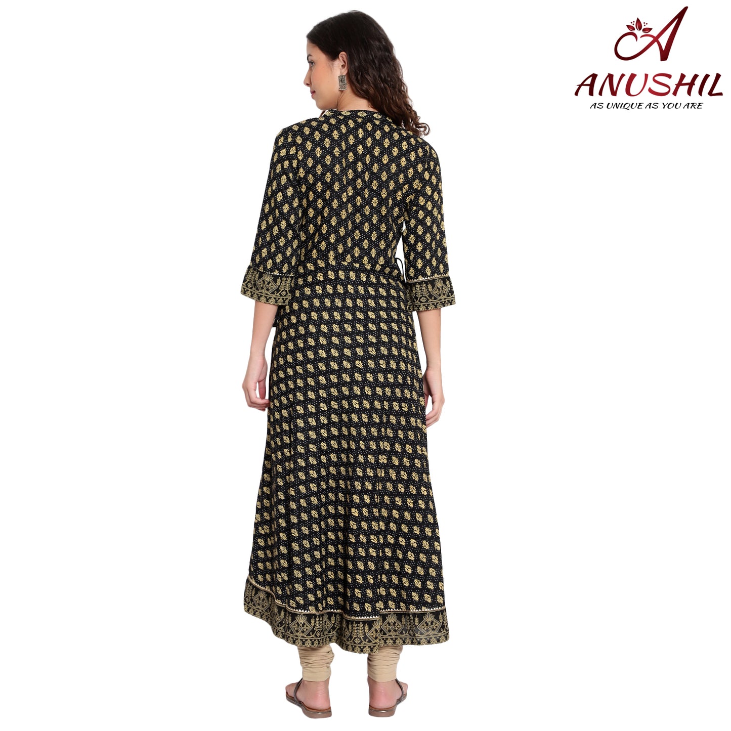 Cotton Kurta With Embroidery Anarkali Style, Black A-503