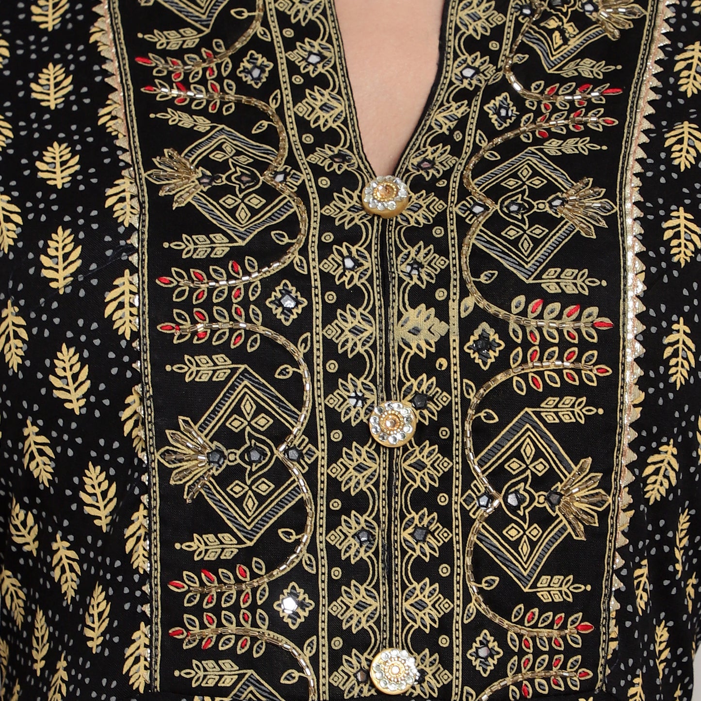 Cotton Kurta With Embroidery Anarkali Style, Black A-503