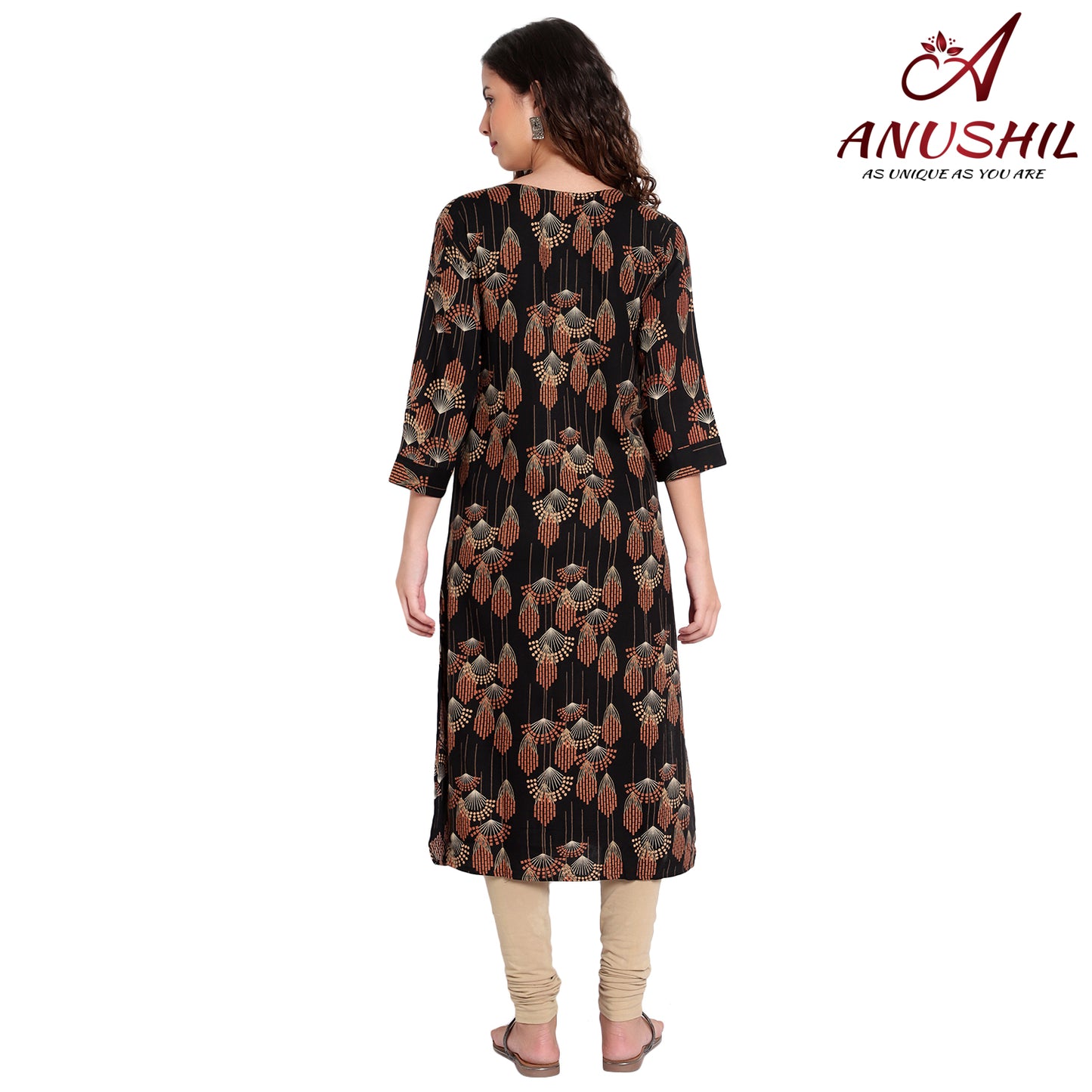 Gold Printed Kurta, Black A-510