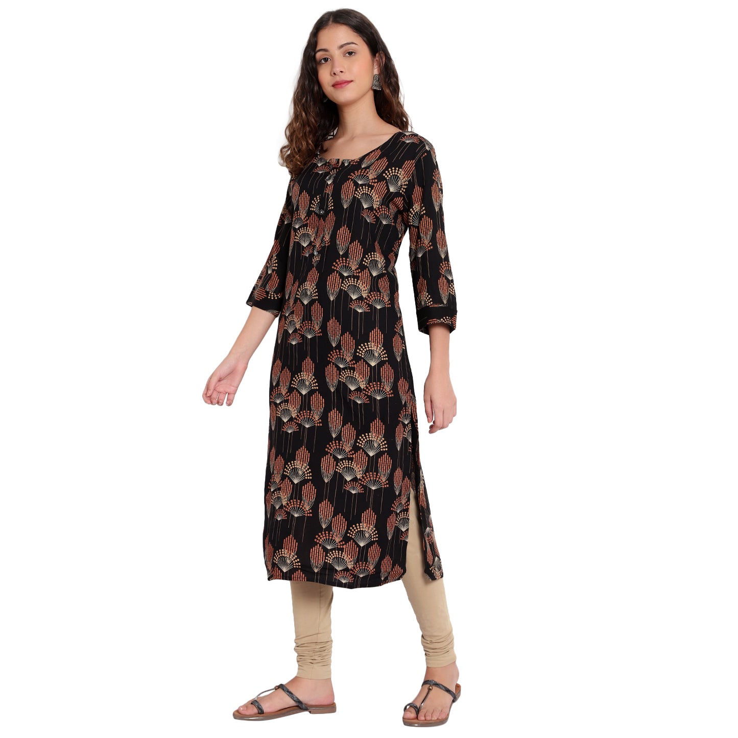Gold Printed Kurta, Black A-510