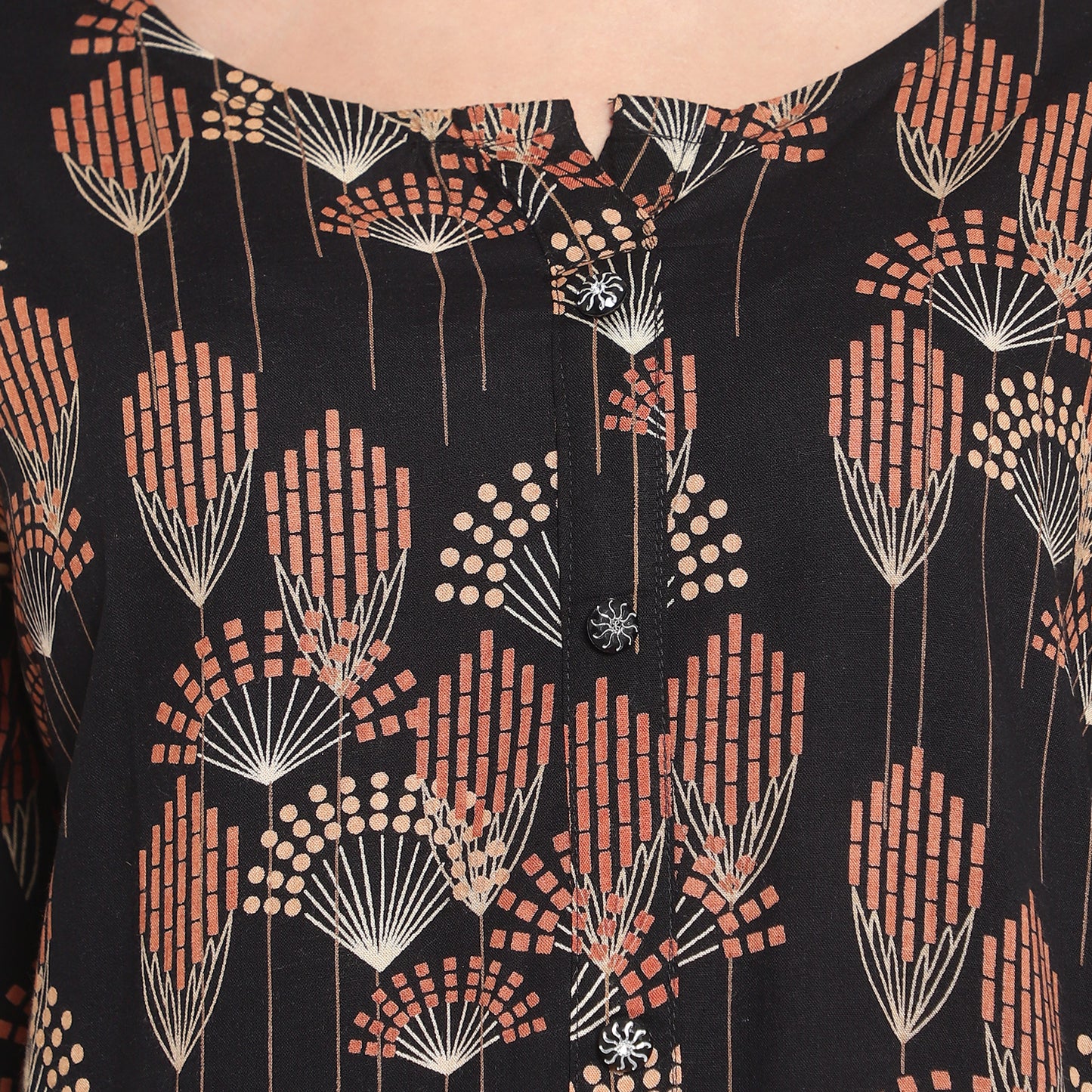 Gold Printed Kurta, Black A-510