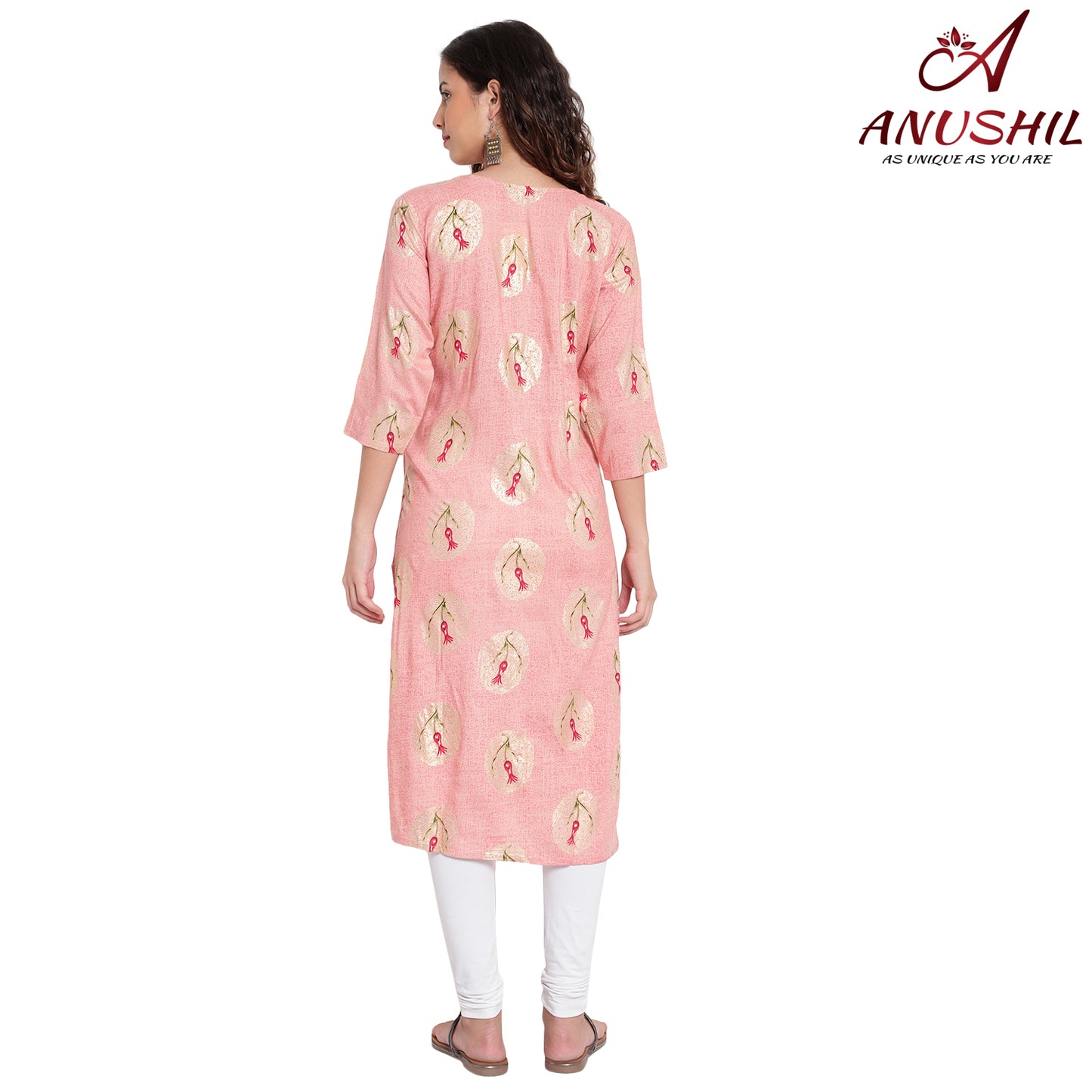 Cotton Rayon Printed Kurta, Pink A-505