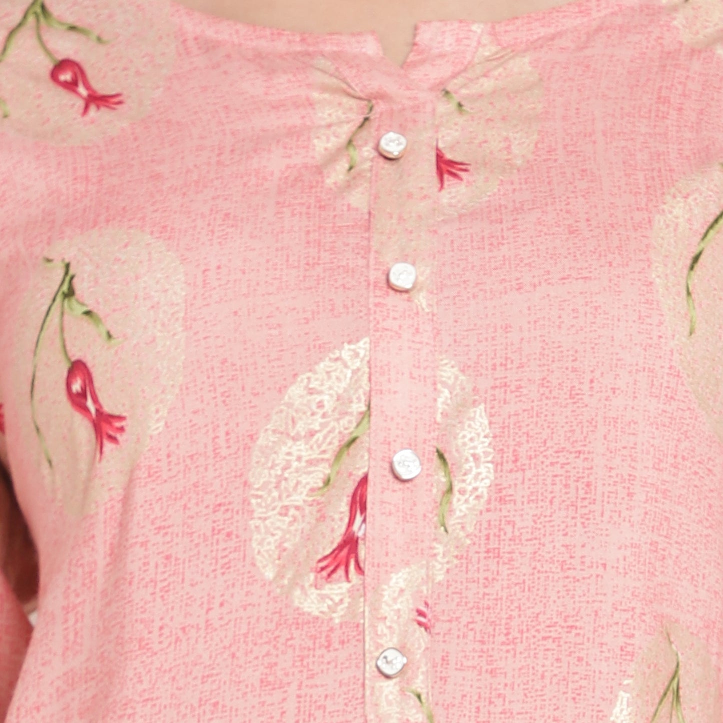 Cotton Rayon Printed Kurta, Pink A-505