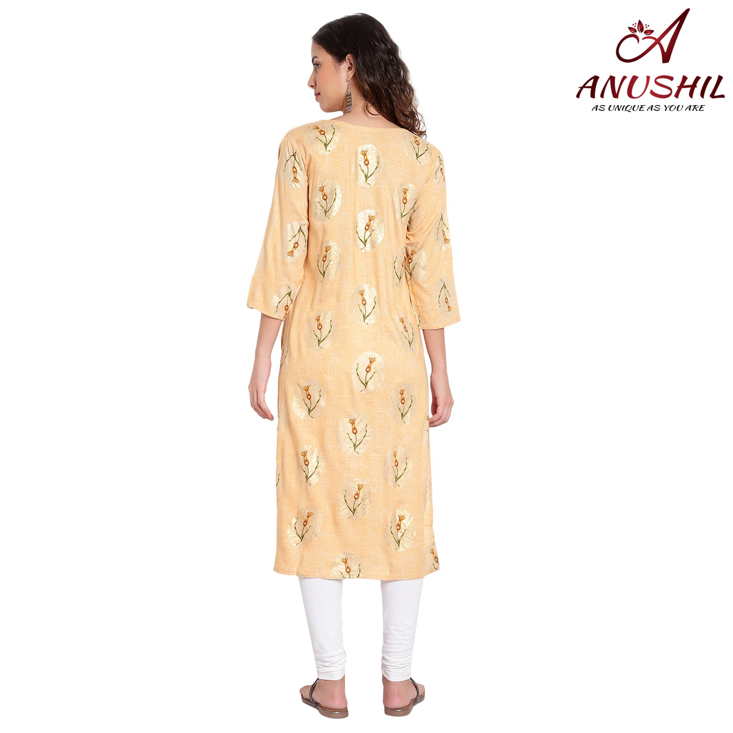 Cotton Rayon Printed Kurta, Yellow A-505