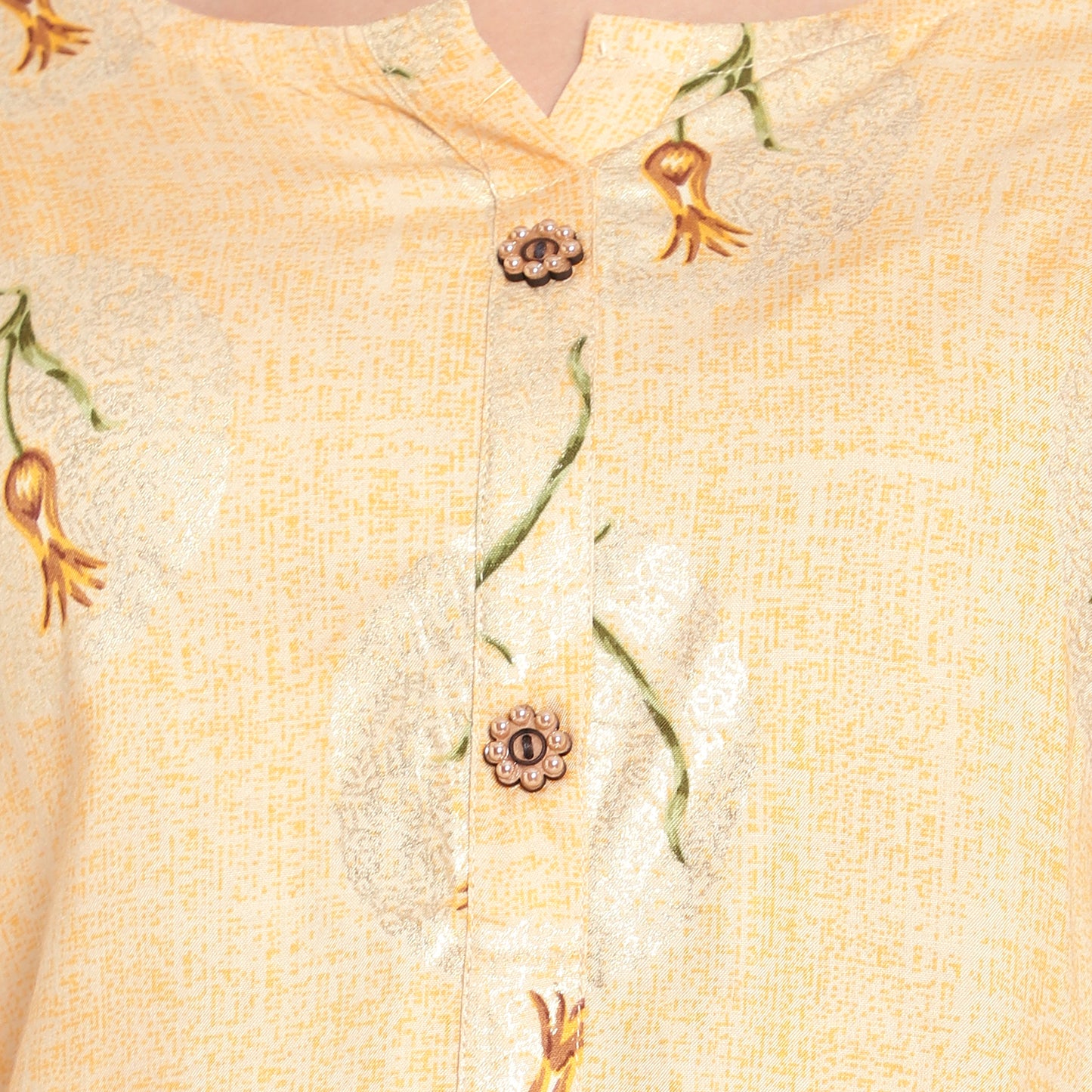 Cotton Rayon Printed Kurta, Yellow A-505
