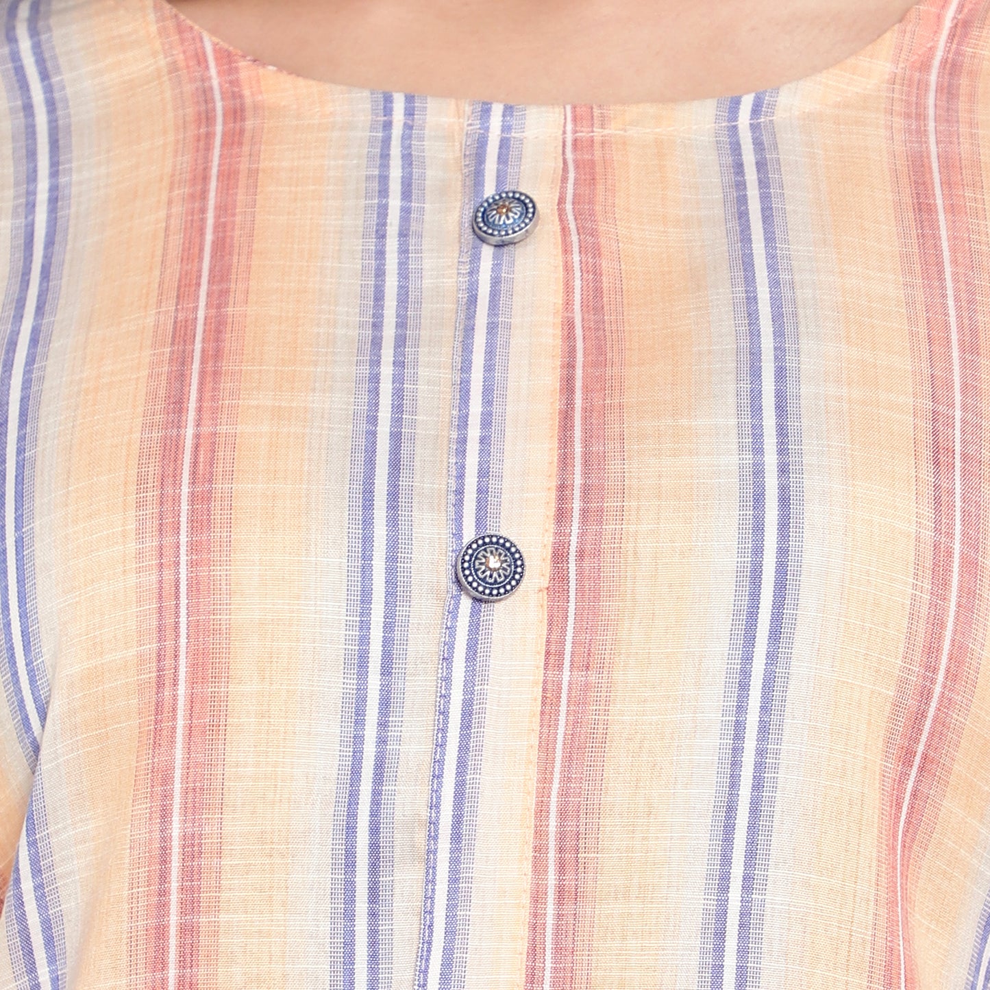 Cotton Rayon Stripe Pattern Kurta, Orange A-508