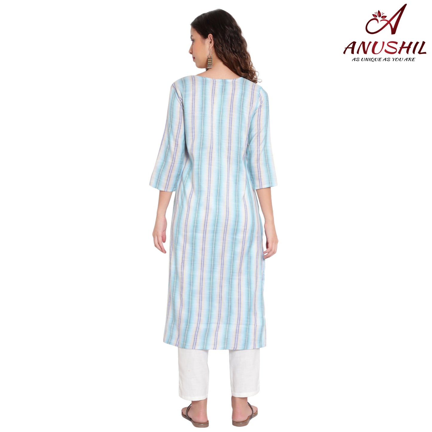Kurta With Stripes Pattern, Blue A-508