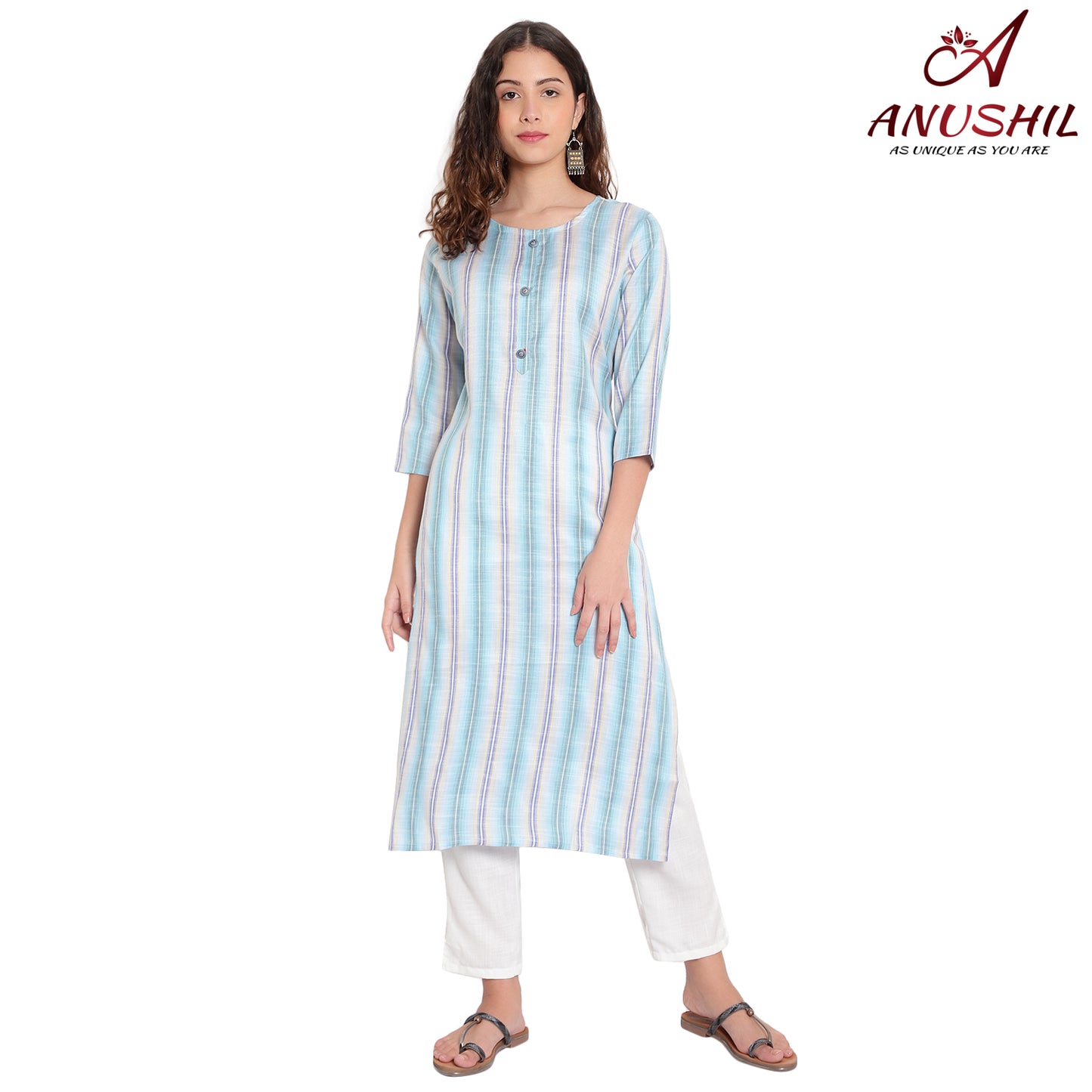 Kurta With Stripes Pattern, Blue A-508