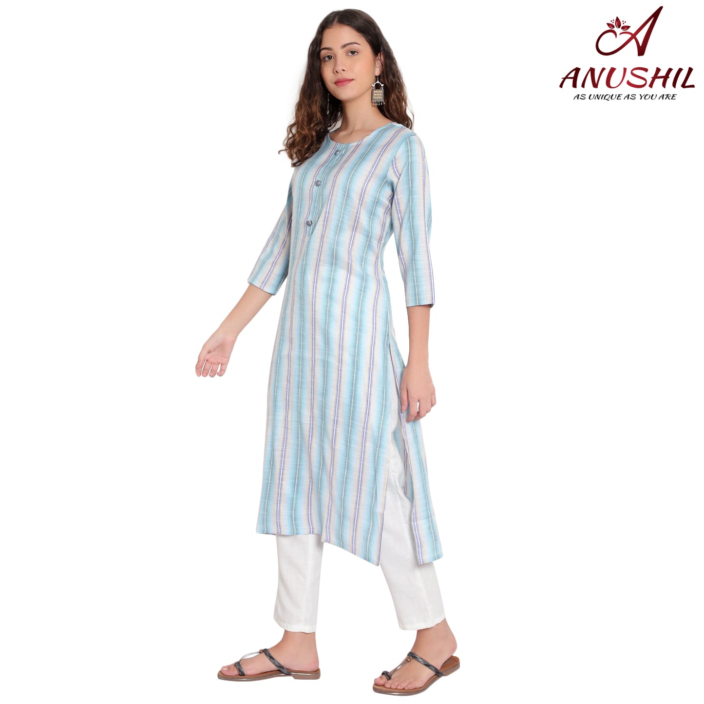Kurta With Stripes Pattern, Blue A-508