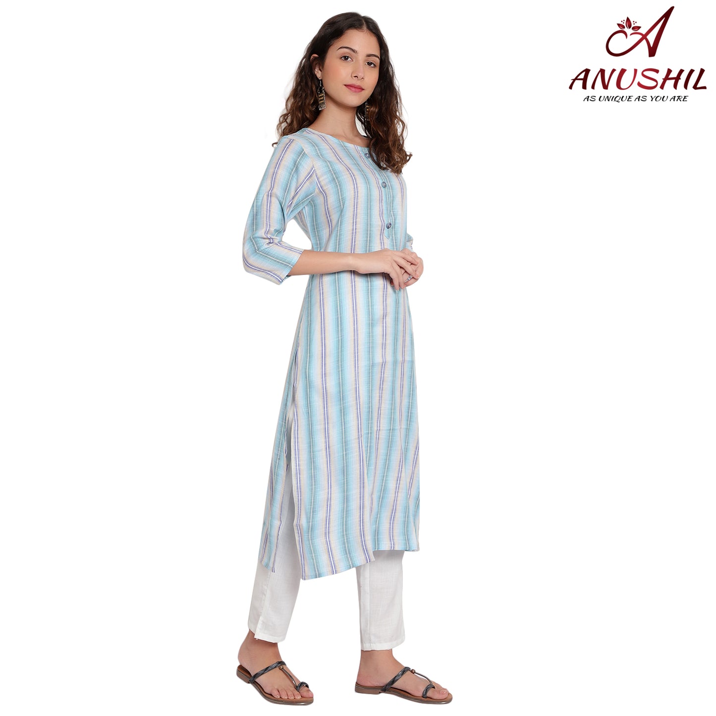 Kurta With Stripes Pattern, Blue A-508