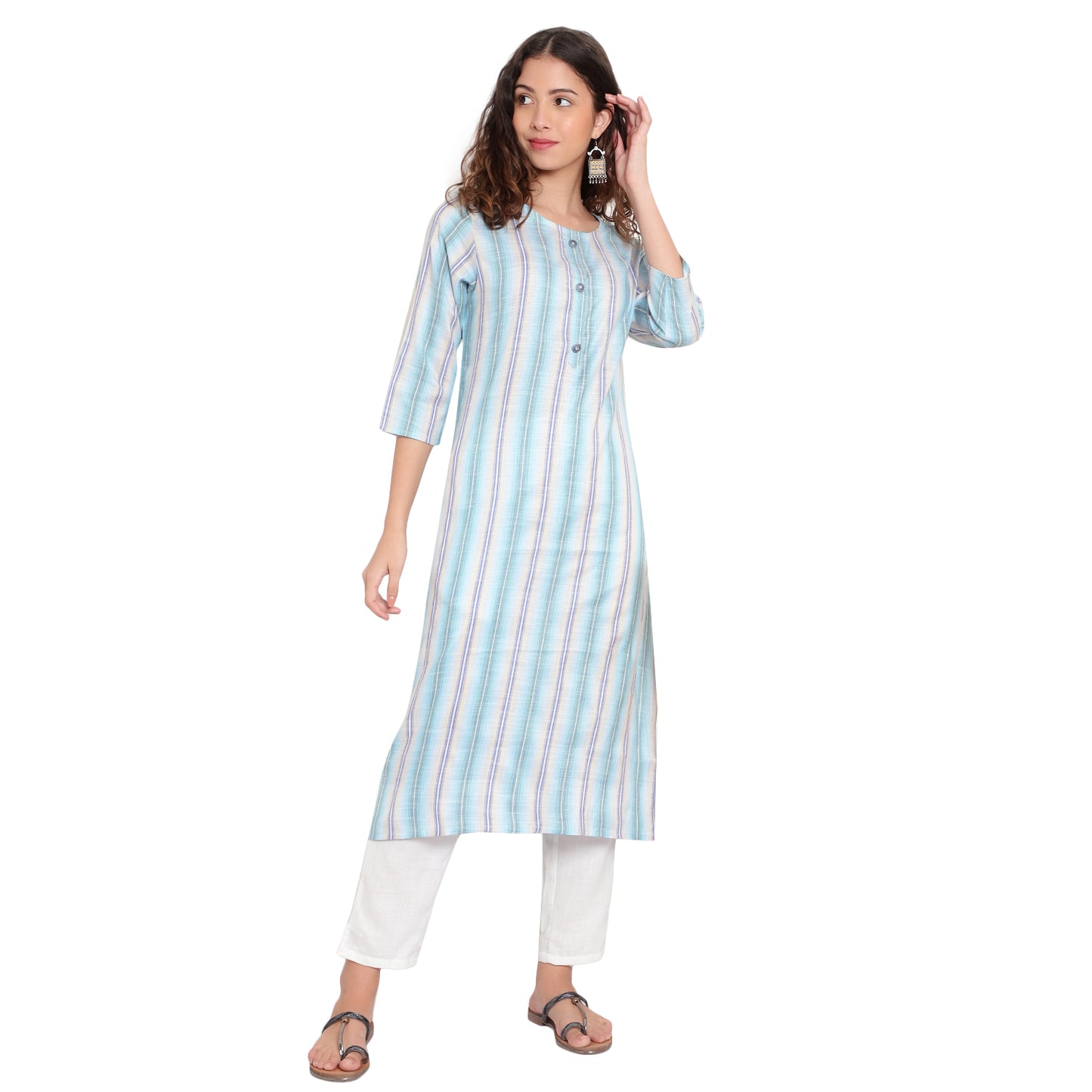 Kurta With Stripes Pattern, Blue A-508