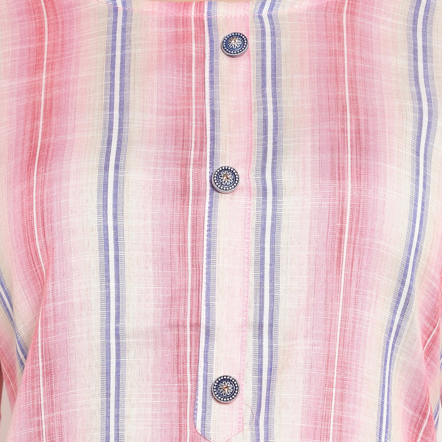 Cotton Rayon Stripe Pattern Kurta, Pink A-508