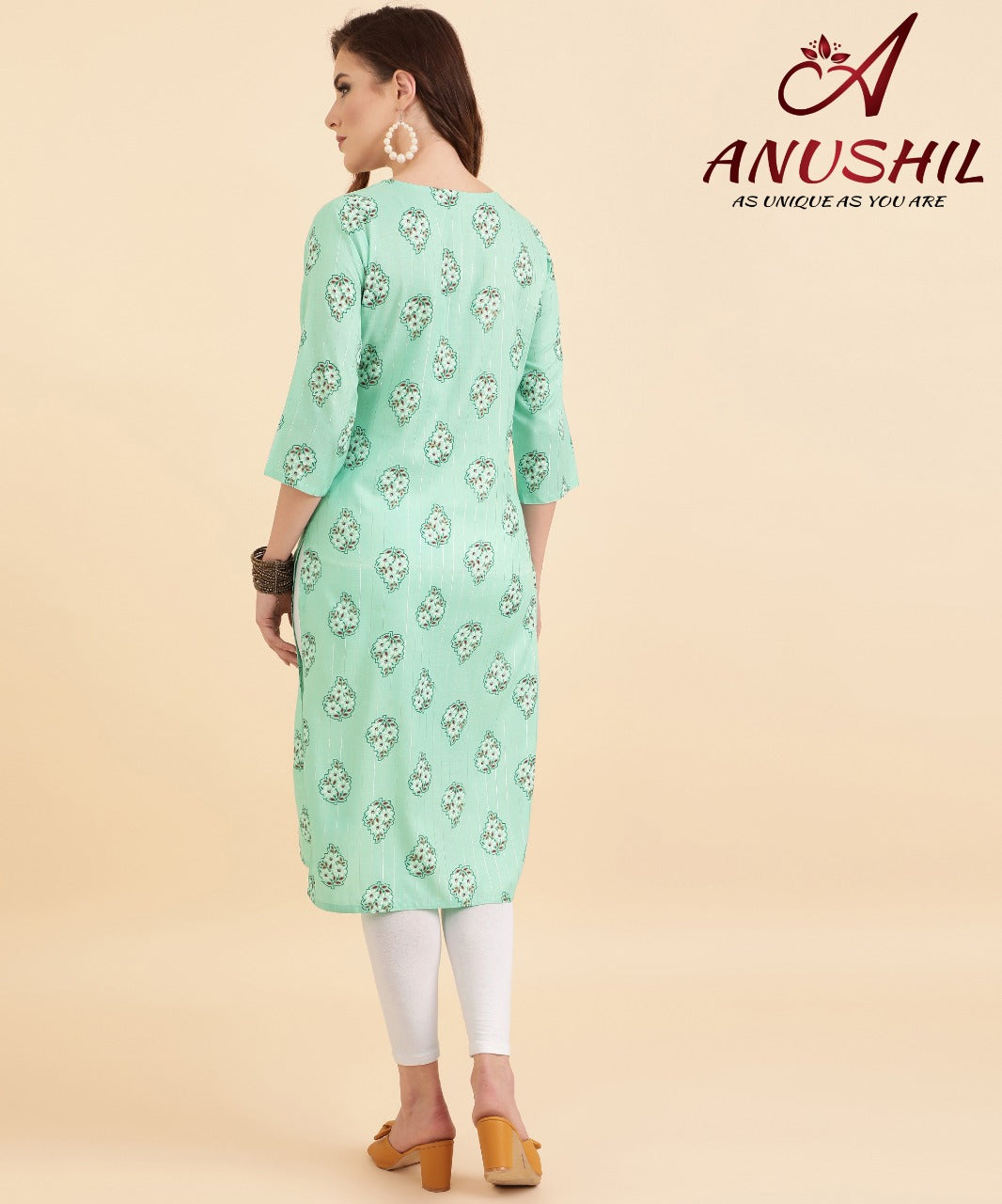 Cotton Lurex Printed Kurti With Gota Pati, Green A-501